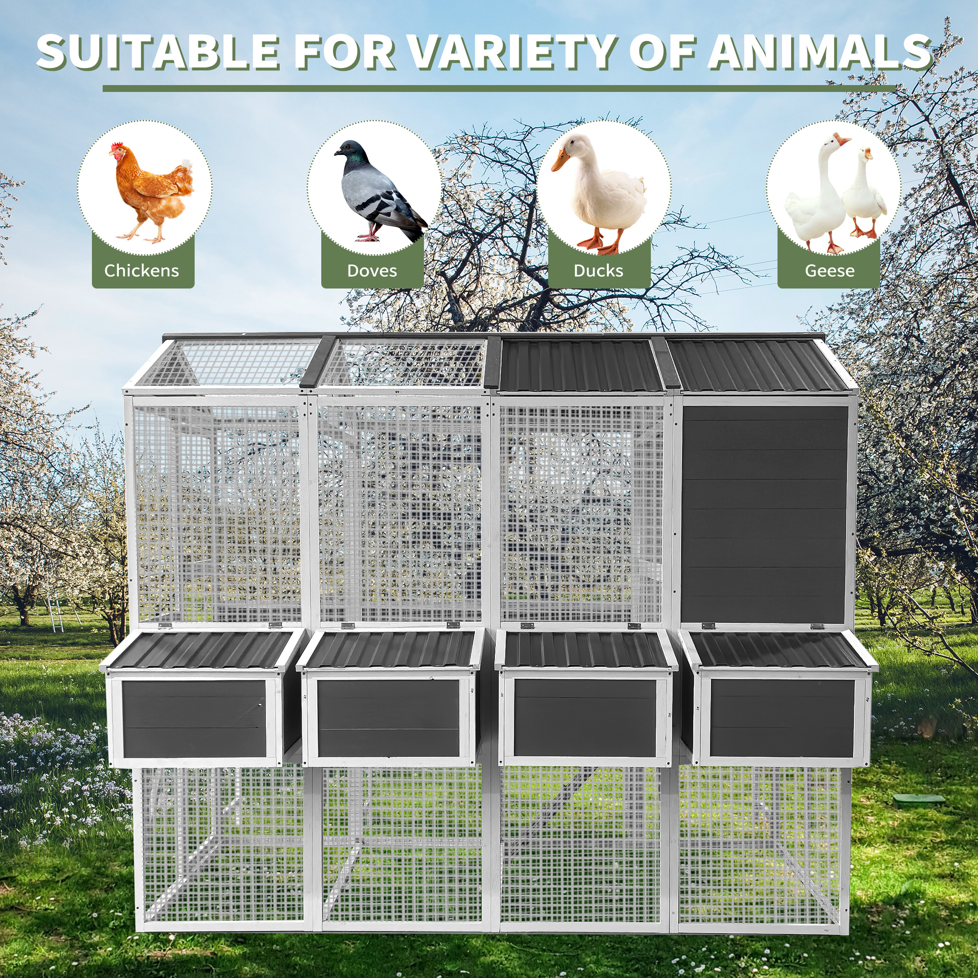 Chicken Coop With Chicken Run, Chicken Coops For 10 Chickens Outdoor With Nesting Boxes, Wooden Walk-in Chicken House With Pull Out Trays, Garden Backyard Cage 95X80X83 — image 2