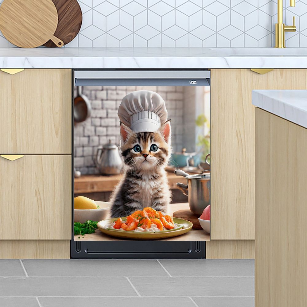Cubierta Magnética 2D Plana para Puerta de Lavavajillas con Temática de Gato Chef, Adecuada para Lavavajillas, Refrigeradores, Etc. - Fácil de Limpiar — imagen 1