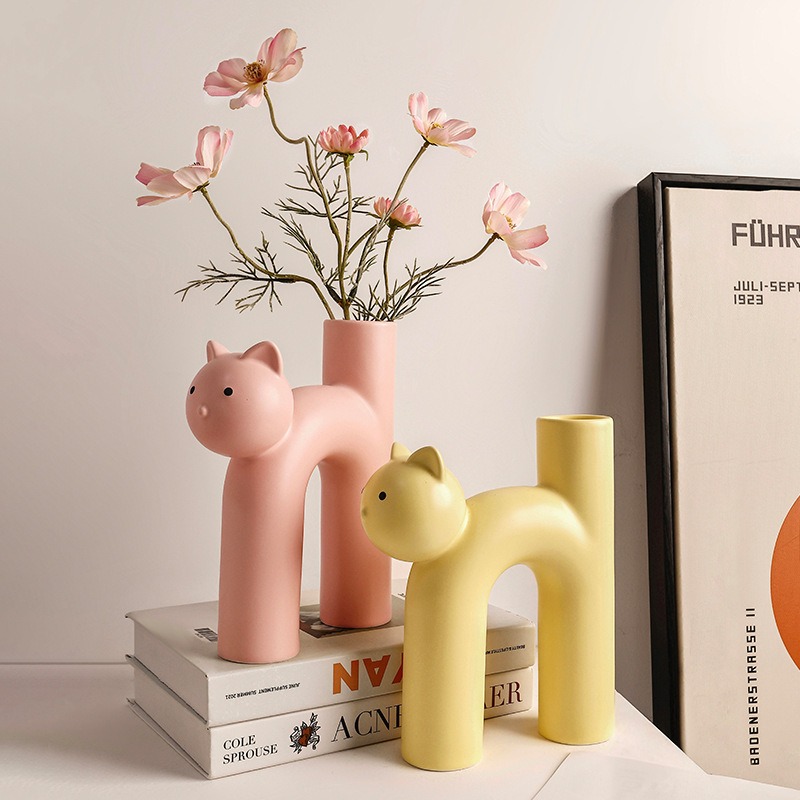 Behamei Creative Christmas Cute Tubular Cat Vase Living Room Home Desktop Decorations — image 3