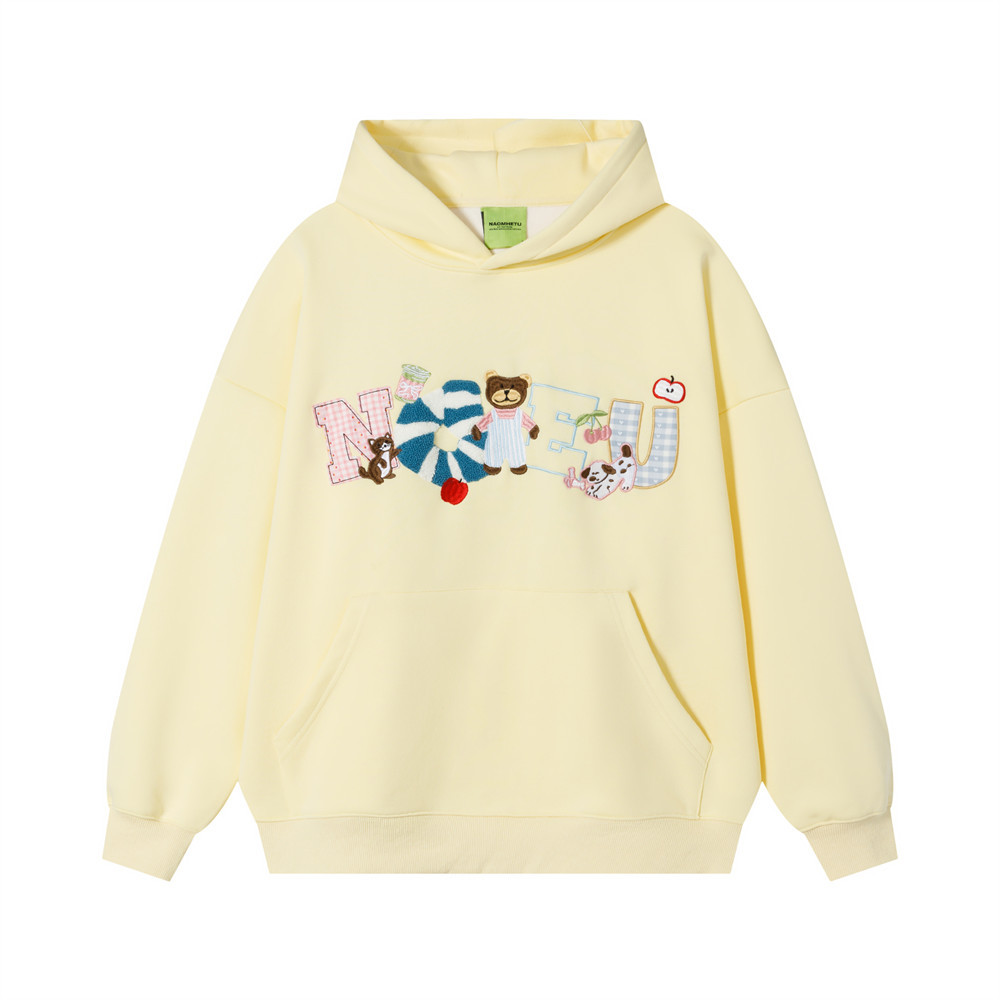 Cartoon teddy bear embroidered fleece hooded sweatshirt — image 7