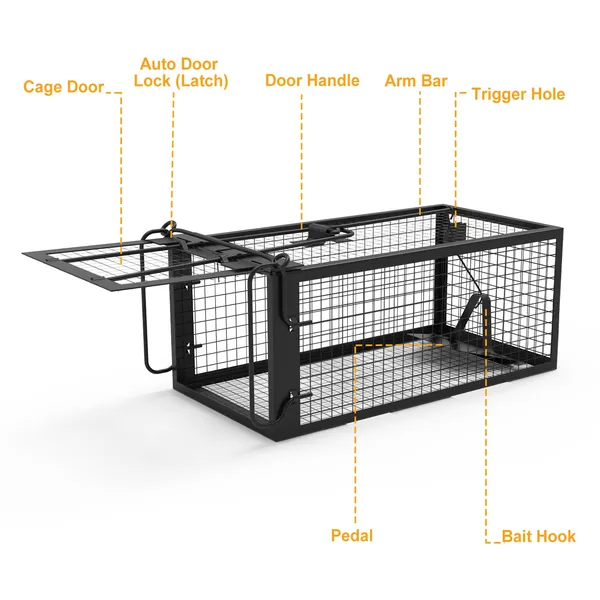 Rat Trap Cage Humane Live Rodent Trap Cage Galvanized Iron Mice Mouse Control Bait Catch With Detachable U Shaped Rod — imagen 3
