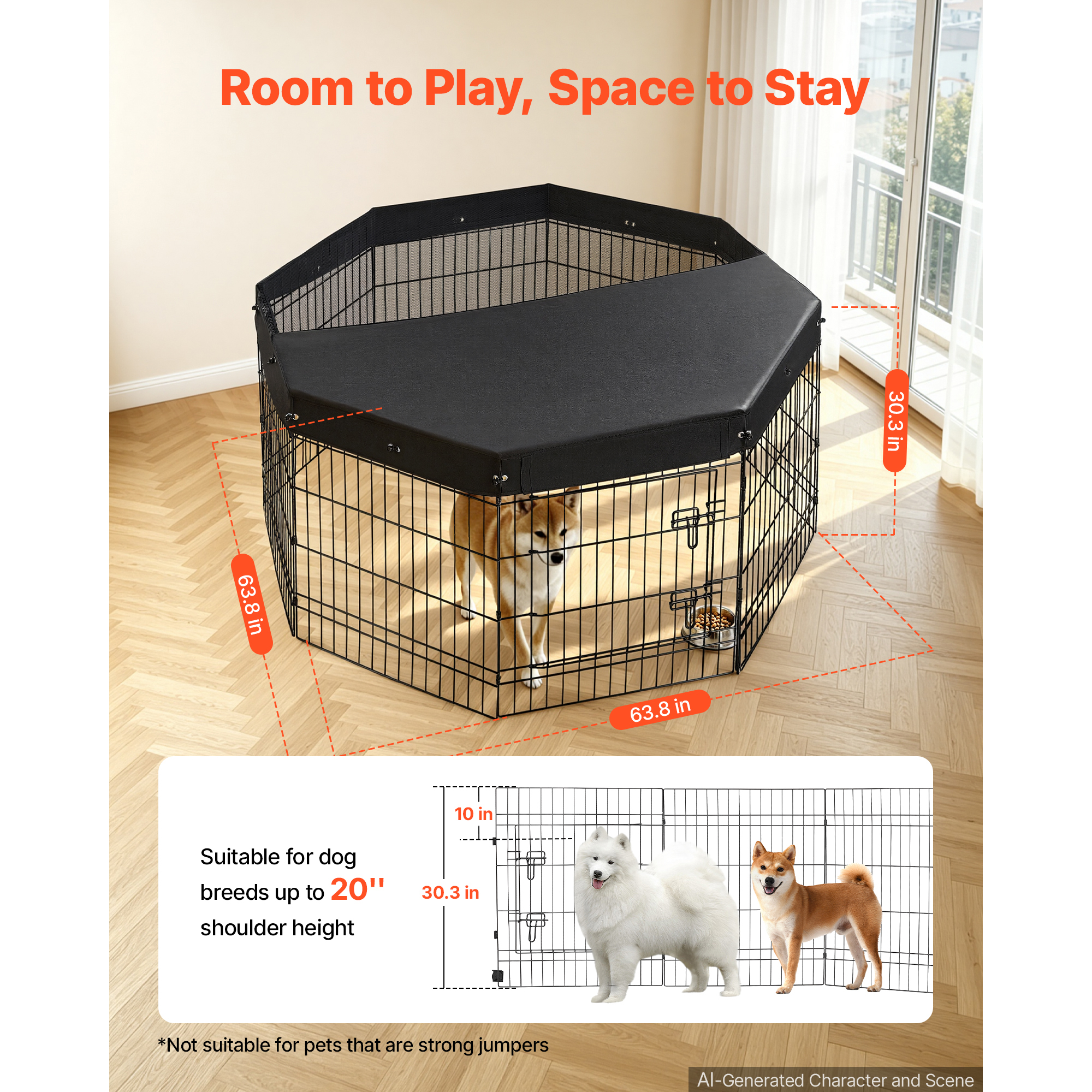 Dog Playpen 30 Inch 8 Panels Foldable Exercise Pen With Top Cover, Indoor Metal Pet Fence With Door, Heavy Duty Puppy Crate Kennel, Pet Playpen For Dogs, Cats, And Other Small Animals, Black — image 4