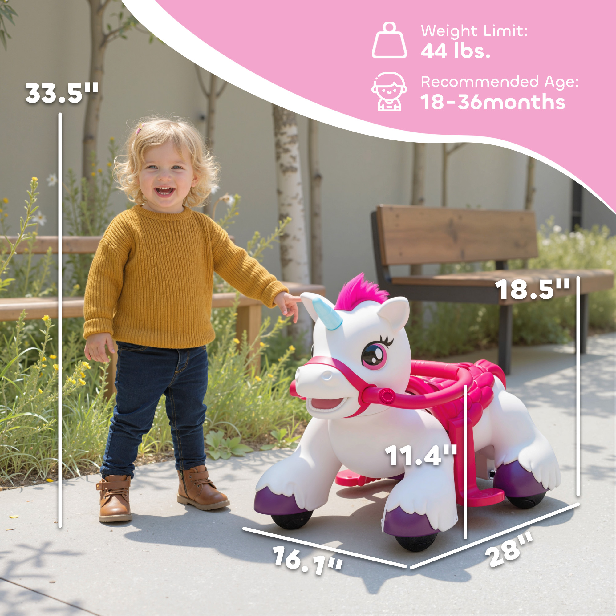 Caballo Unicornio de Paseo 12V con Zanahoria de Juguete, Peine y Sonidos de Animal, Para Niñas y Niños de 1.5 a 3 Años — imagen 4