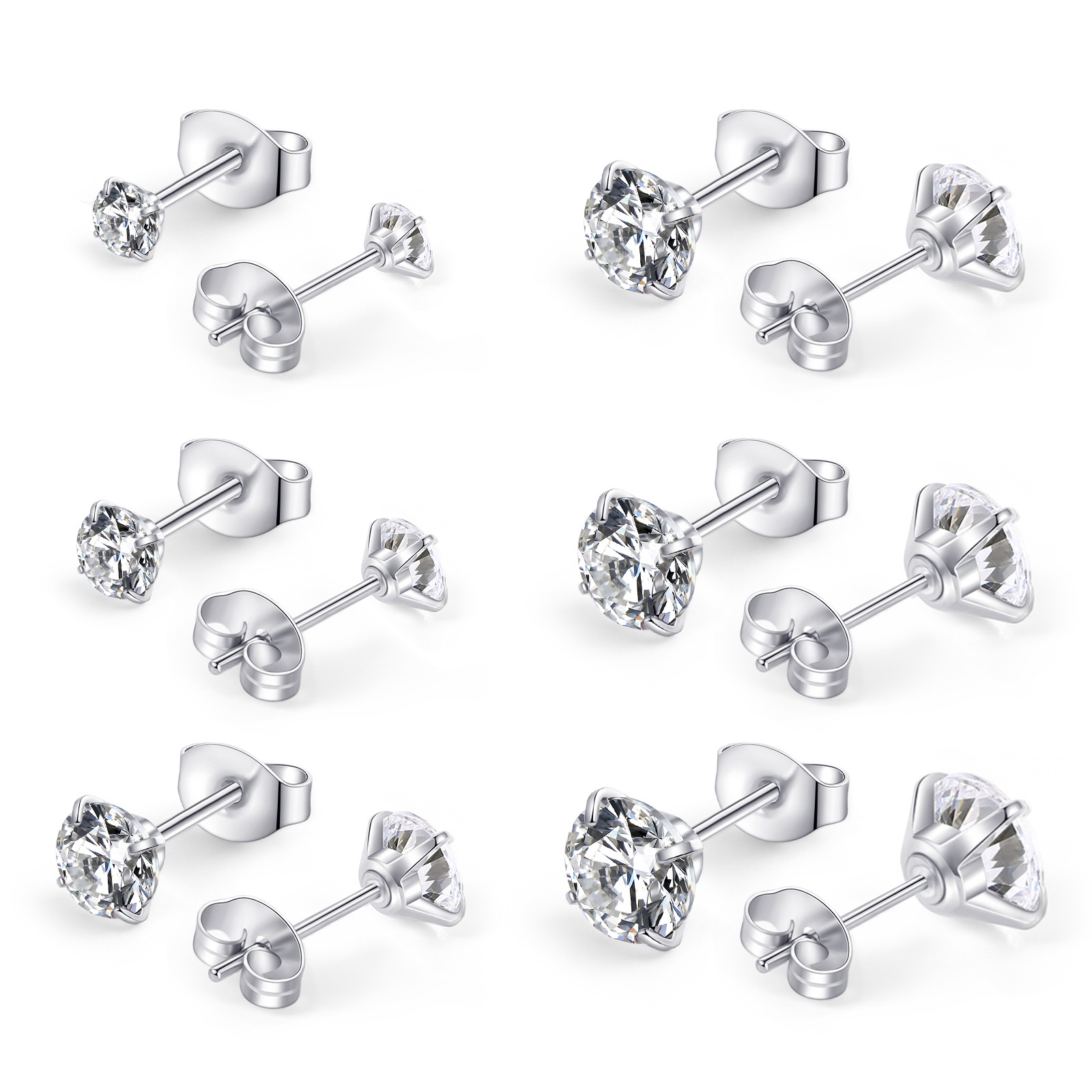 Huazi Diamond, Butterfly Buckle Titanium Steel Stud Earrings 6 Pairs — image 1