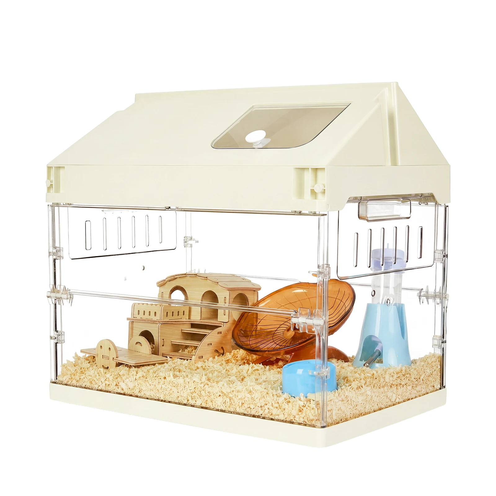 Kit de Inicio para Jaulas de Ratones y Hamsters: 6 en 1 con Escondite, Plataforma, Rueda, Botella de Agua, Tazón y Accesorios Acrilicos Resistentes a Mordeduras — imagen 1