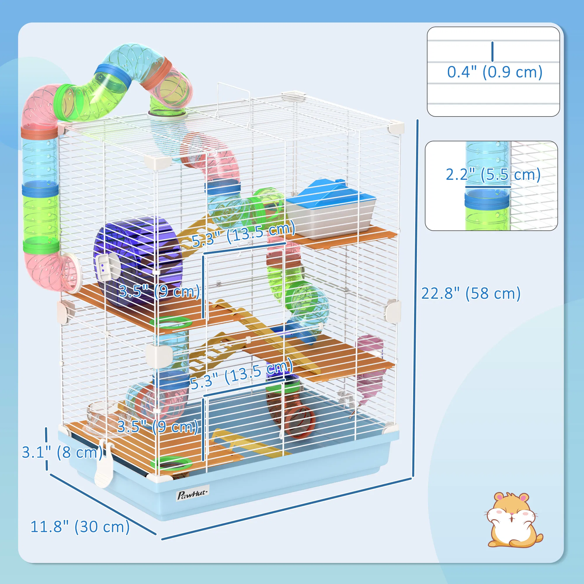 5 Tiers Hamster Cage Portable with Exercise Wheels Play Tube Water Bottle Dishes House Ladder for Gerbils, Light Blue — image 3