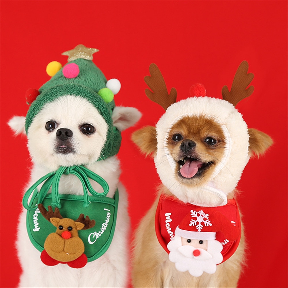 Dog Christmas Bandana Santa Hat Dog Scarf Triangle Bibs Kerchief Christmas Costume Outfit for Small Medium Large Dogs Cats Pets — image 5