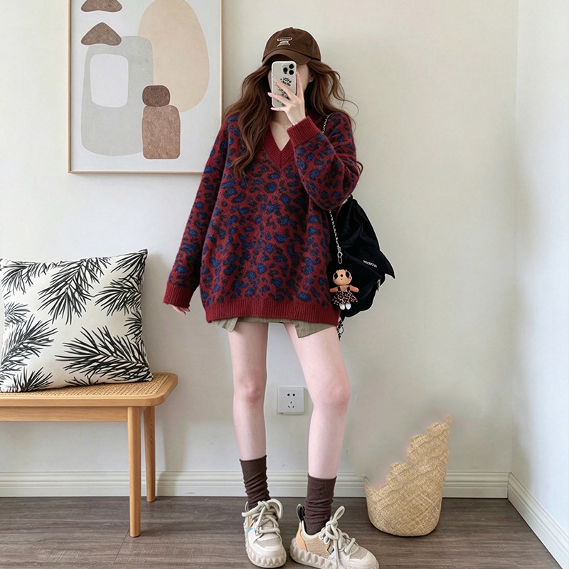 Leopard print V-neck pullover sweater — image 4