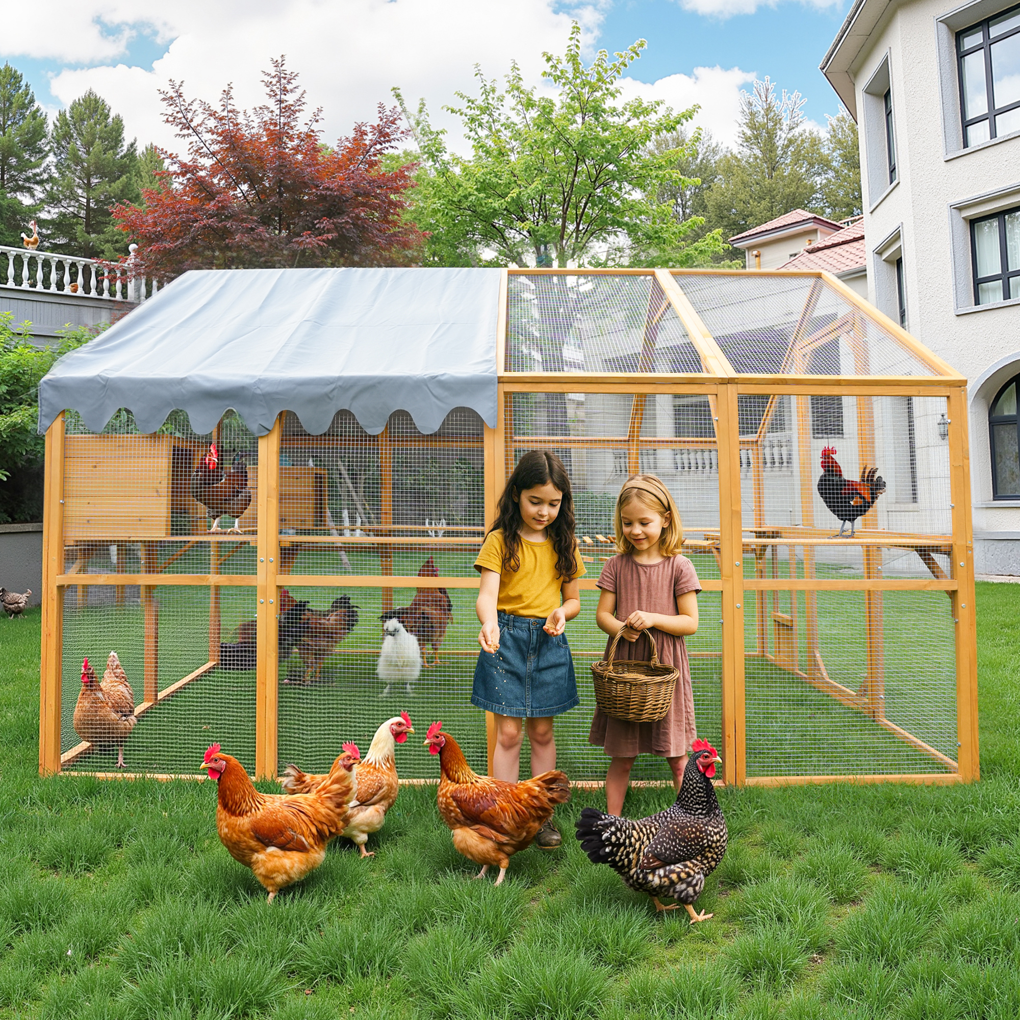 Outdoor Yellow Chicken Coop Enclosures 110 Large Kitten Playpen, Upgrade Waterproof Cover — imagen 4
