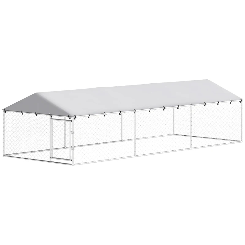 PawHut 20' X 7.5' X 5' Perro Caja Exterior Para Perros Grandes Con Techo Impermeable, Plateado — imagen 1