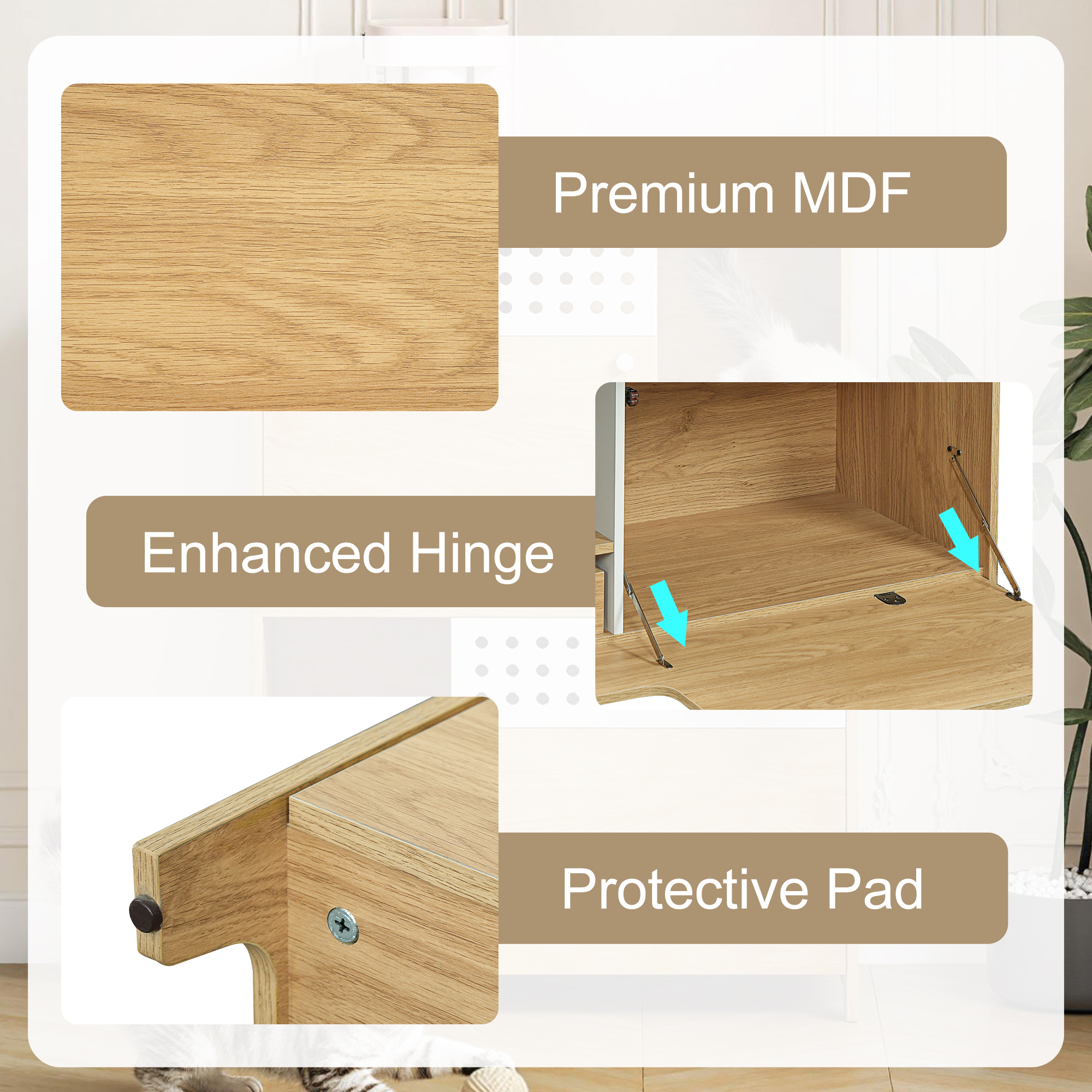 Mueble 2 EN 1 para Gatos Moderno, Encierro de Caja de Arena y Mesa Lateral con Almacenamiento, para 2 Gatos Pequeños-Medios - NATURAL — imagen 4