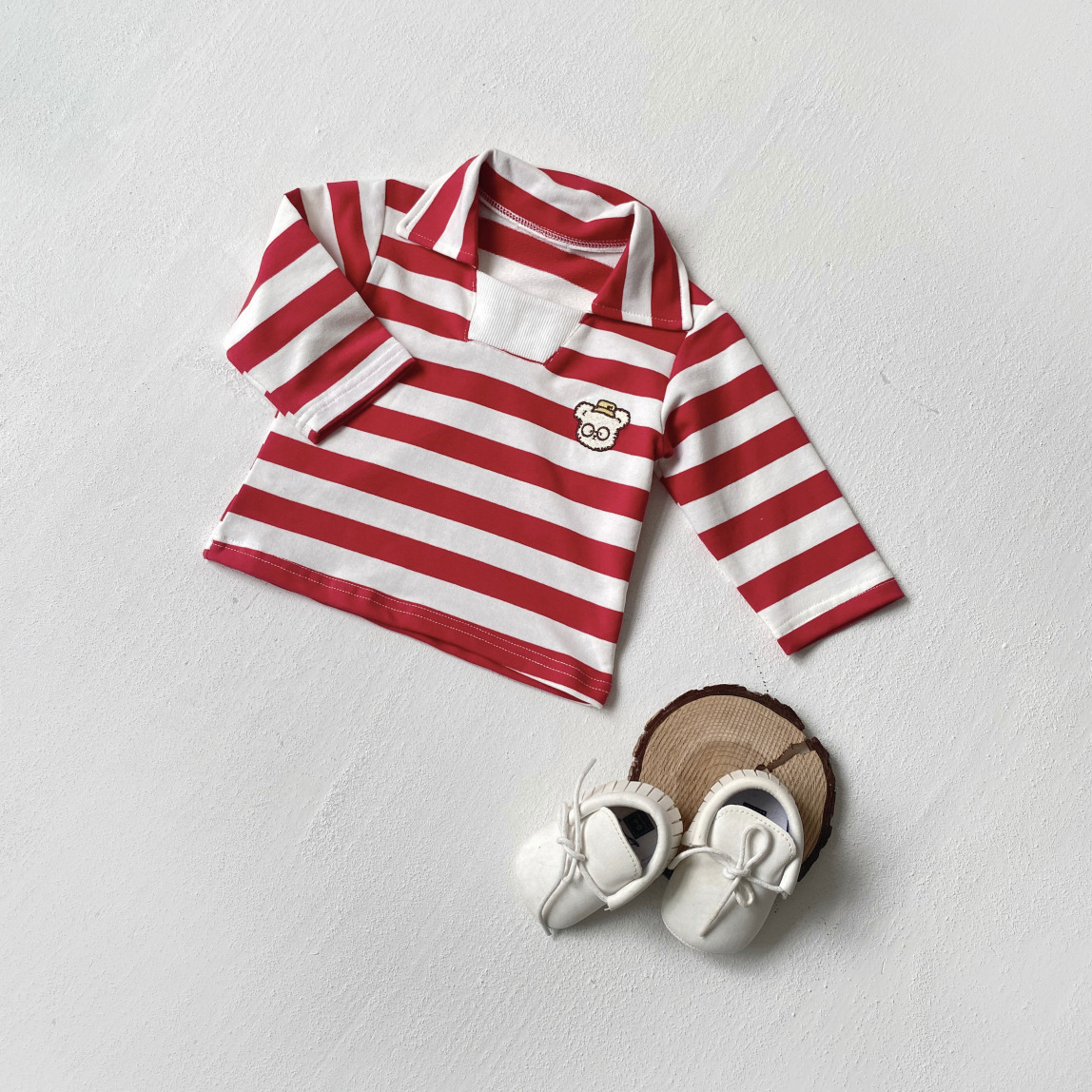 Kids' Stripe Embroidered Bear Shirt Long Sleeve T-Shirt — image 8