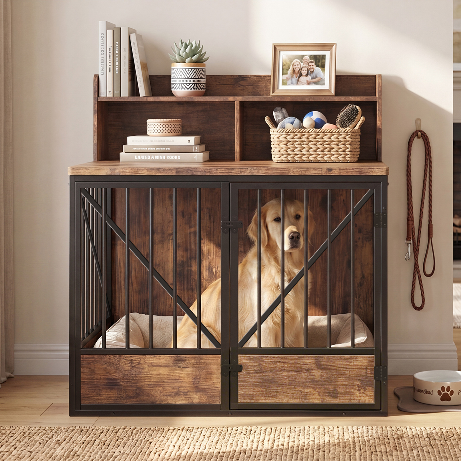 Dog Crate Large Capacity Multifunctional Spacious Top Pet Kennel With 2 Open Storage Compartment — image 2