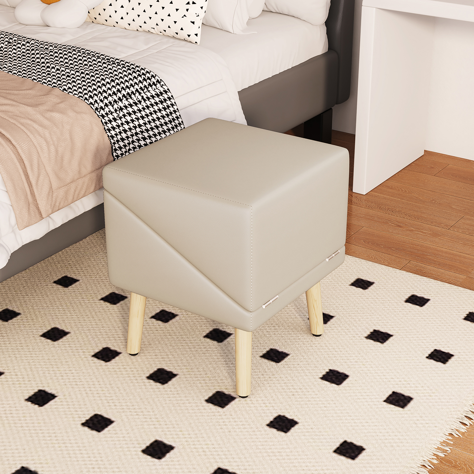 Paso para Perros para Cama y Sofá - Escaleras de Madera 2 en 1 para Perros Grandes, Medianos y Pequeños, Diseño Split con Superficie Antideslizante Gris Claro — imagen 4