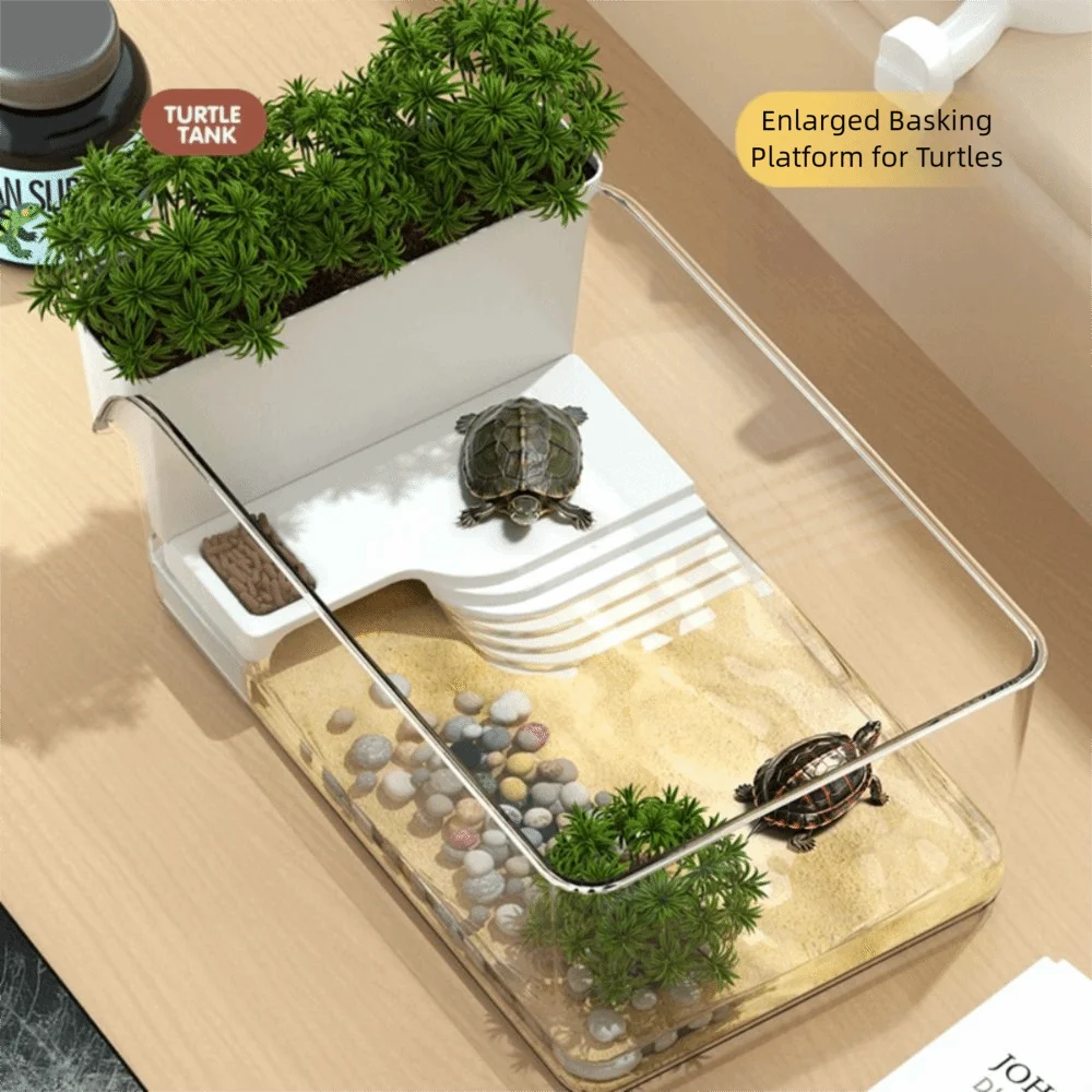 Transparent Turtle Tank with Basking Area Sun Climbing Landscape Turtle Tank Ecological Landscaping Aquarium — image 1