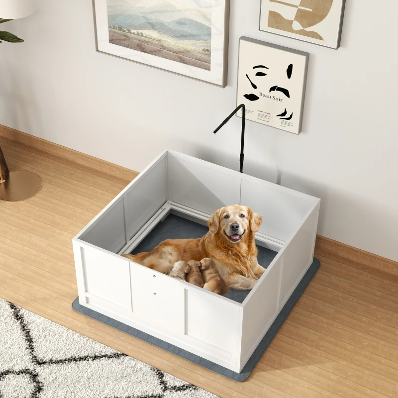 Whelping Box For Puppies With Pee Pad, Pig Rail, Adjustable Door For Small, Medium & Large Breed Dogs Birth — imagen 6