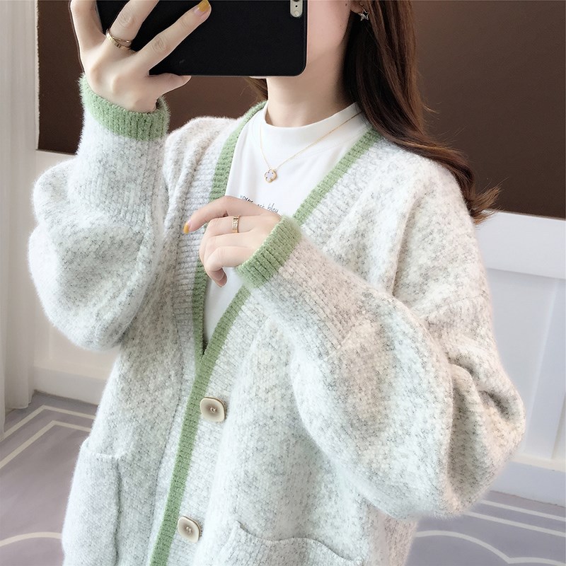Fall New Women's Knit Cardigan Sweater Loose Outerwear Water Rabbit Fur Top Coat — image 18