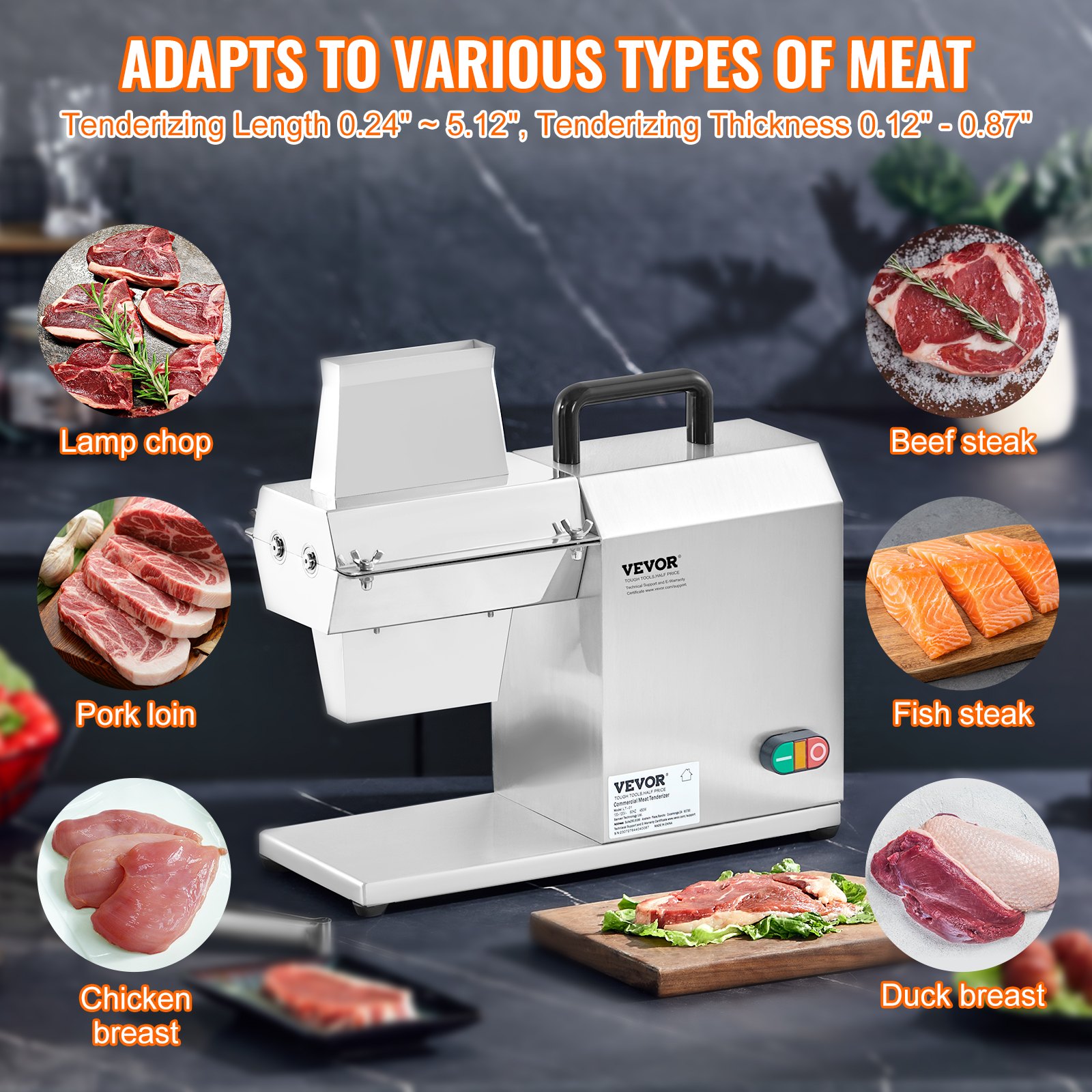 Commercial Meat Tenderizer, Heavy Duty Stainless Steel Kitchen Tool With Handle, Meat Tong, And Cleaning Brush, 450W Electric Meat Tenderizer Machine For Beef, Turkey, Chicken, Pork, And Fish — image 2