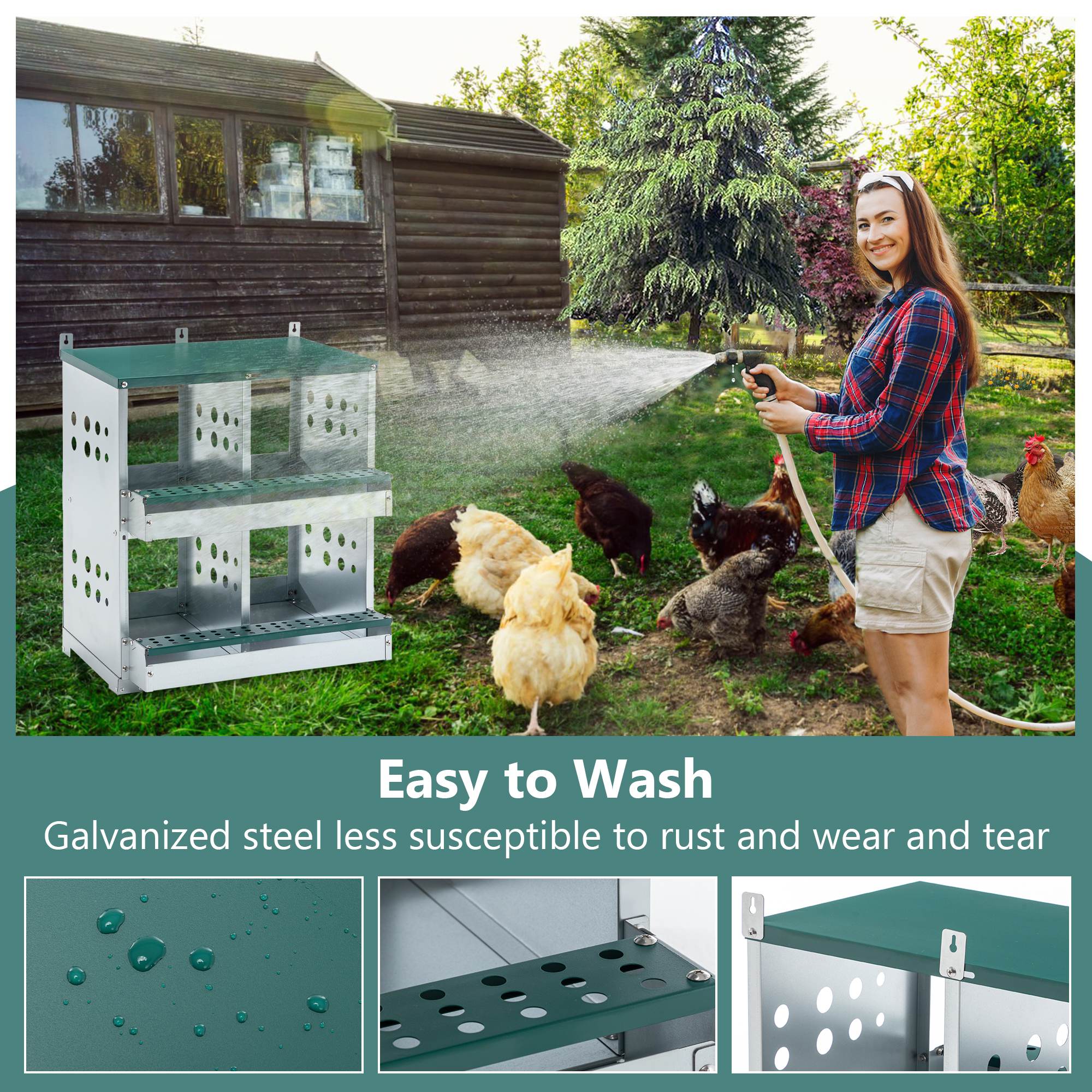 Nidales para Gallinas de 4 Compartimentos, Nidales Metálicos para Montaje en Pared, Caja Ponedora de Huevos para Diferentes Razas de Gallinas — imagen 4