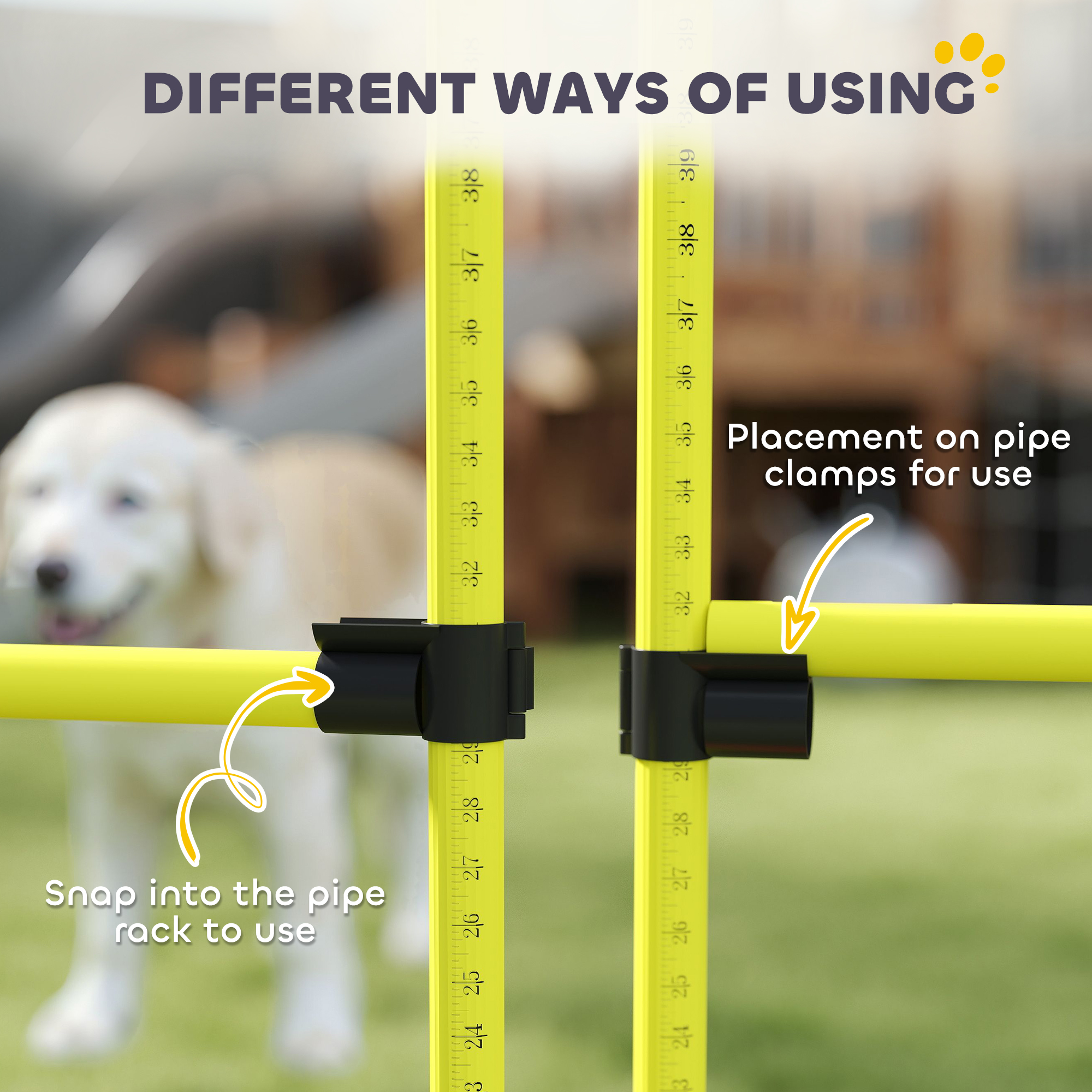 Set de Agilidad para Perros de 4 Piezas con Barras de Salto de Altura Ajustable, Bolsa de Transporte, Barra Superior Desmontable, Amarillo — imagen 2