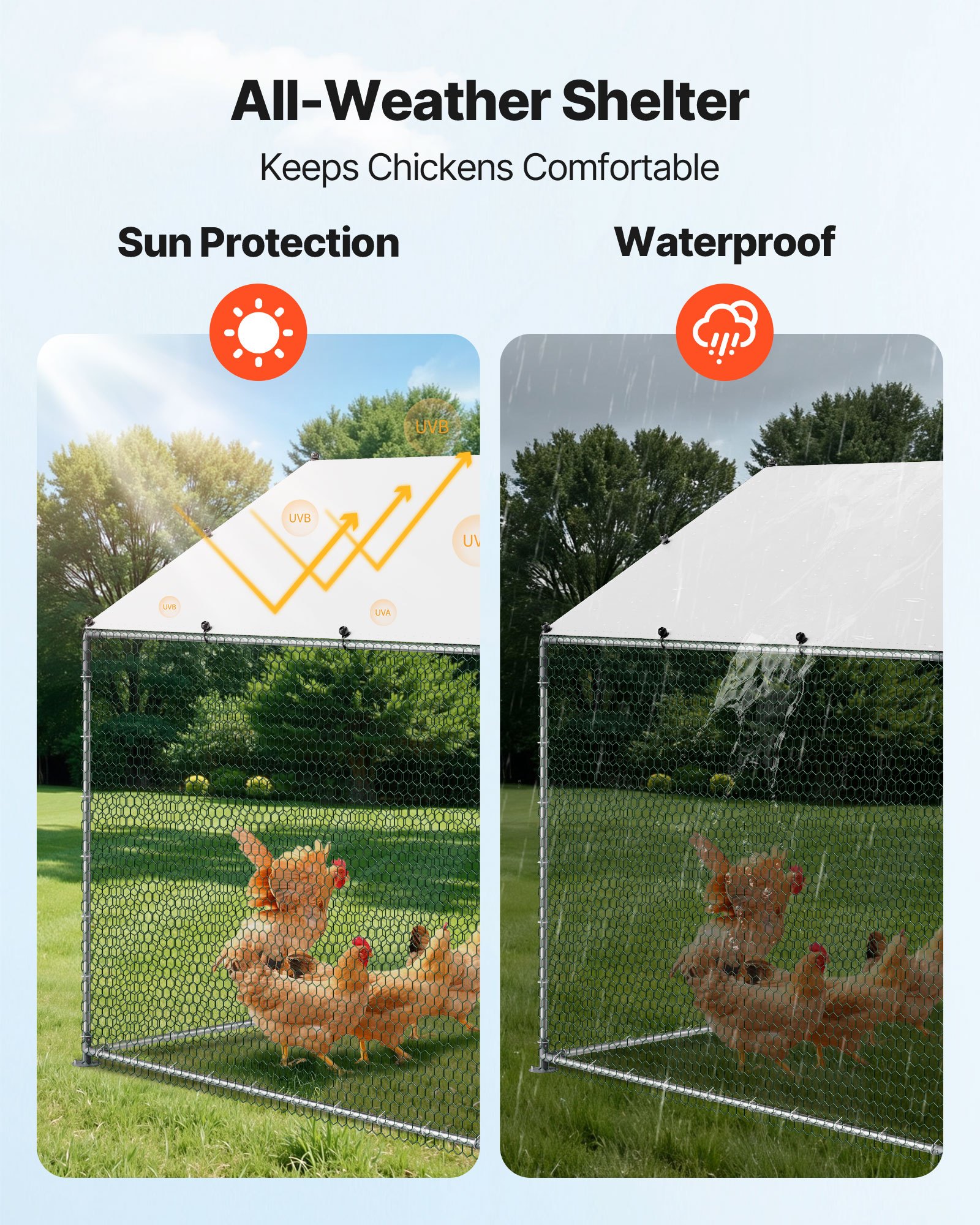 Cubo de Gallinas Metálico Grande 6.56x6.56x6.56 pies con Techo y Puerta de Acceso Segura para Pollos, Pájaros y Conejos en Patio, Granja o Jardín — imagen 4
