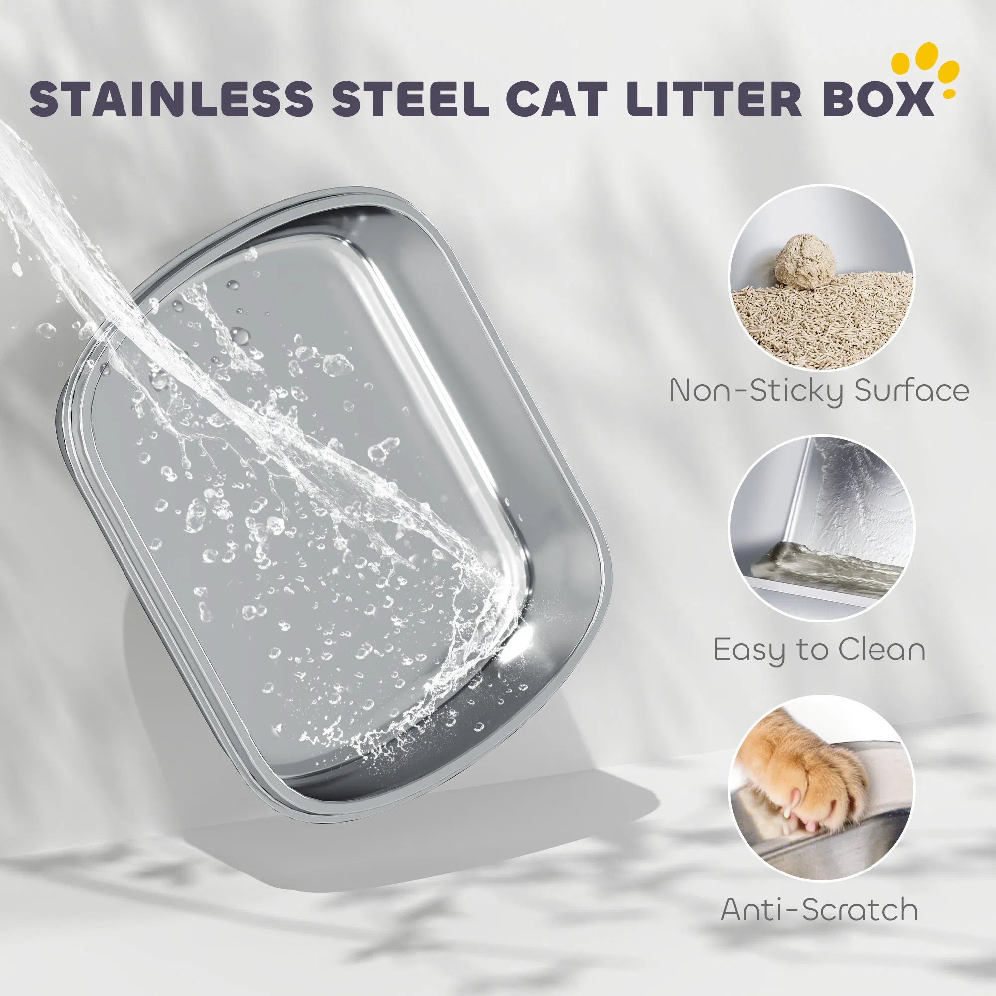 XL Stainless Steel Cat Litter Box with Lid for Big Cats, Enclosed Cat Litter Box with Flip Cover, Scoop — image 3