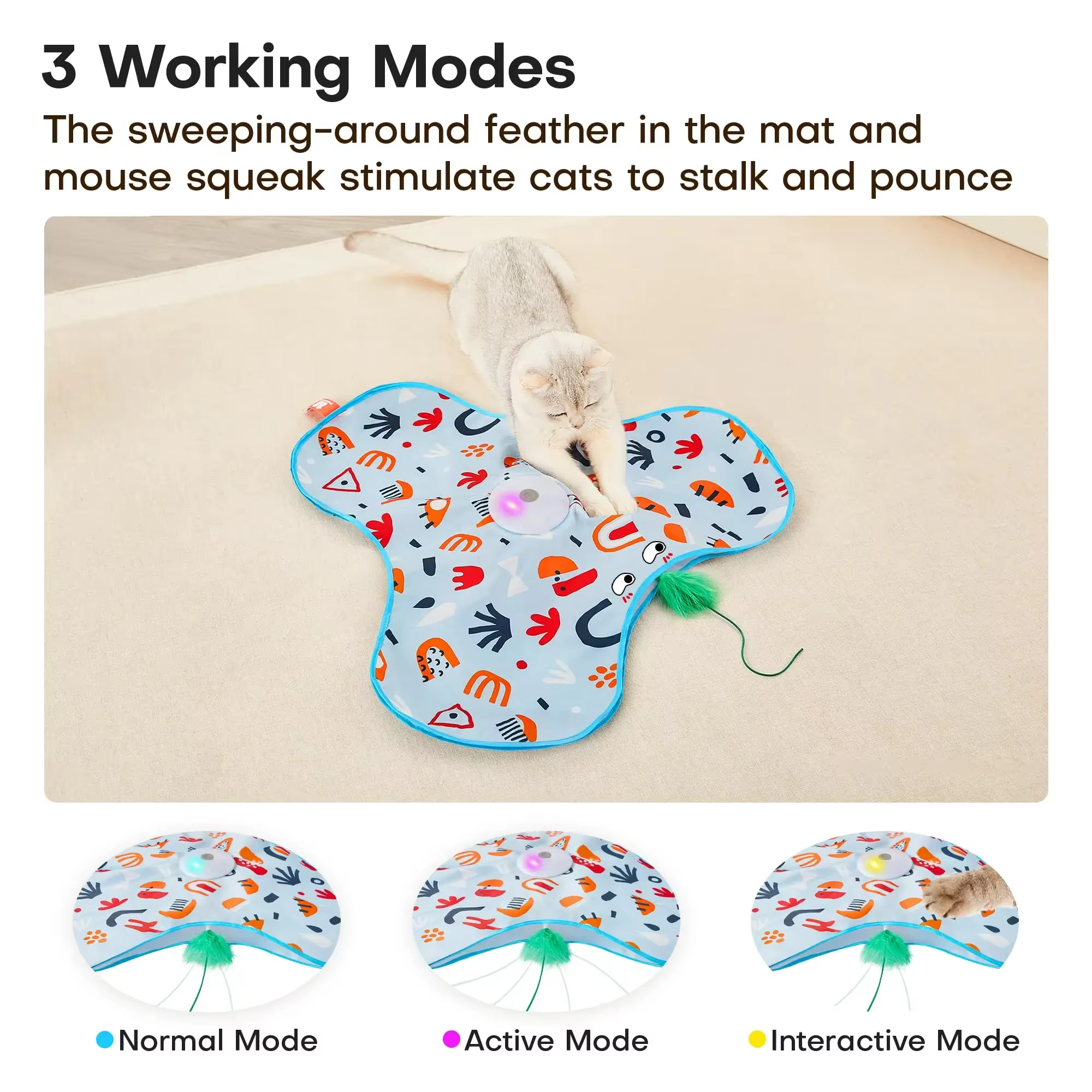 Smart Cat Toys Interactive Hide and Seek Cat Toy with Mouse Squeaky Motion Activated Moving Concealed Feathers Kitten Teaser Toy — image 5