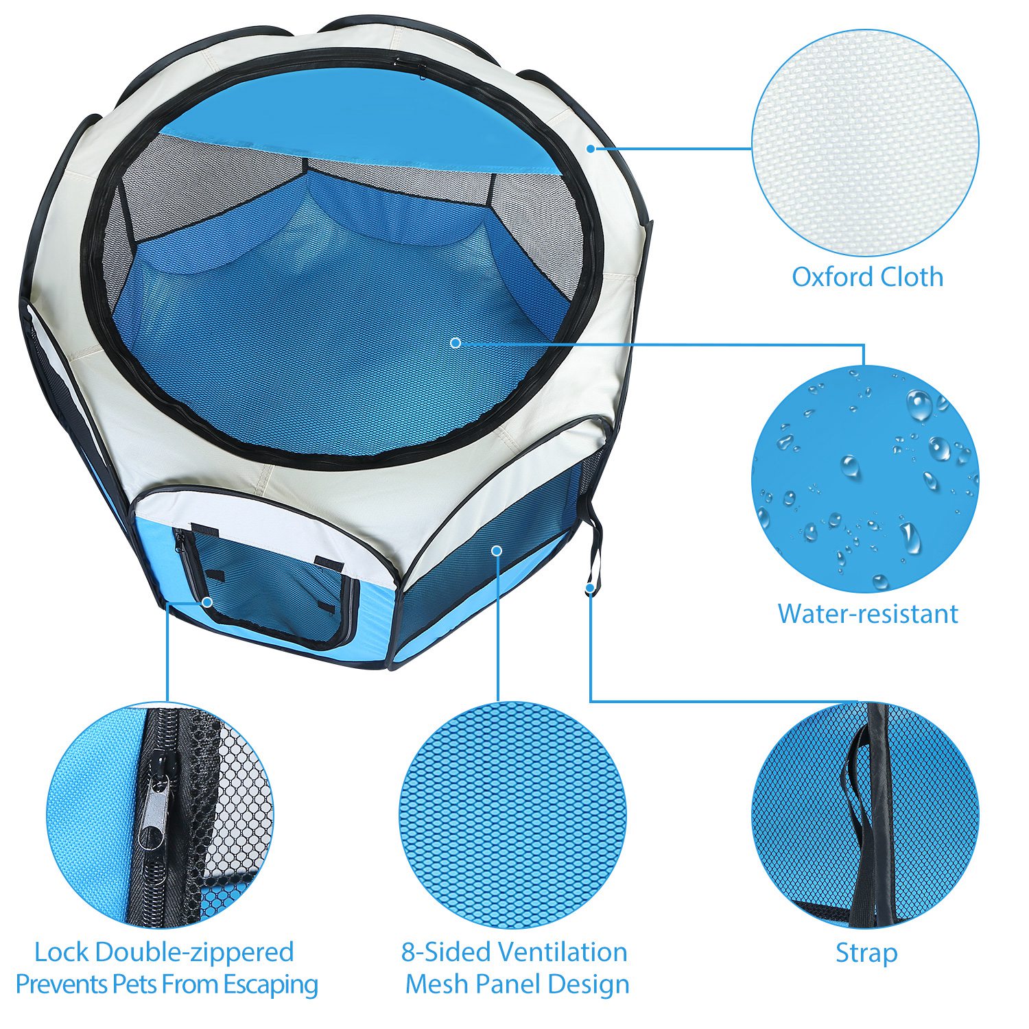 Opciones Rosa y Azul - 1 Pieza de Tenda Portátil Plegable para Mascotas, Caja de Ejercicio con Cierre de Correa Superior e Inferior Removible y Resistente al Agua para Uso Interior y Exterior en Perros, Gatos y Otras Mascotas — imagen 7