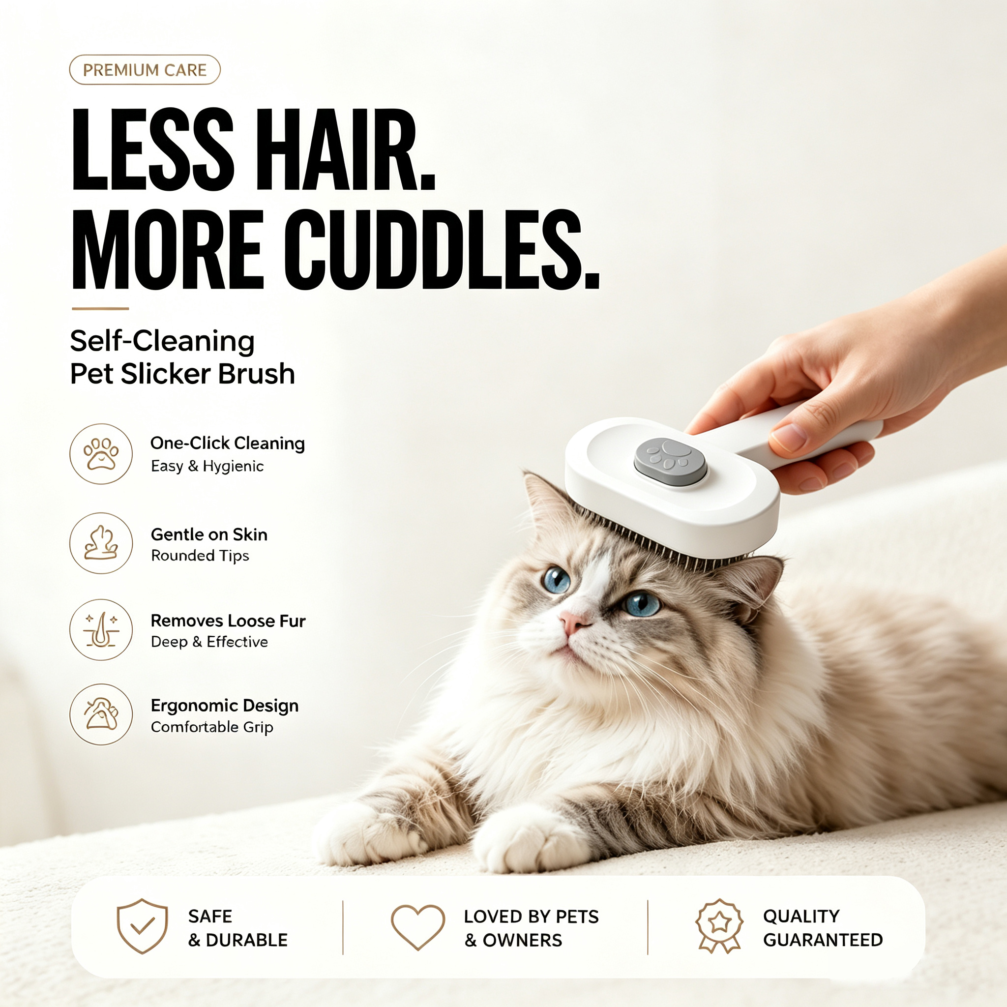 Pulidora de Grooming para Mascotas: Cepillo Auto-Limpio con Un Botón Para Eliminar Pelo, Herramienta Suave para Desprender y Cuidado Capilar — imagen 14
