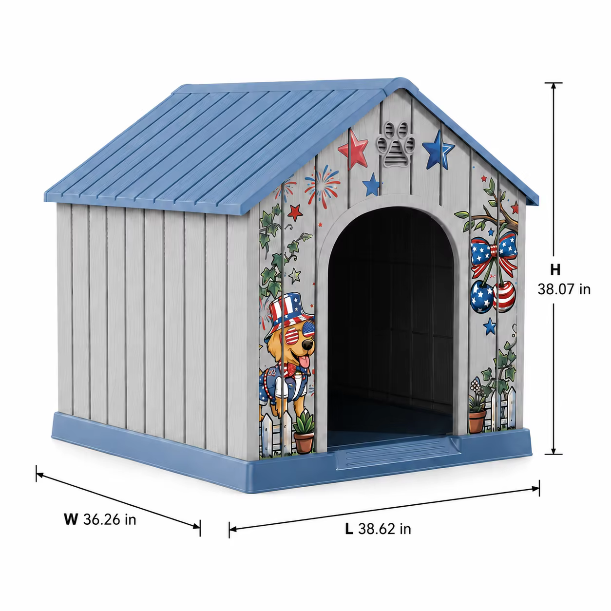 Outdoor Plastic Dog House, Weatherproof Pet Shelter with Printed Pattern Door, Outdoor Dog Cabin for Small Medium Dogs — image 2