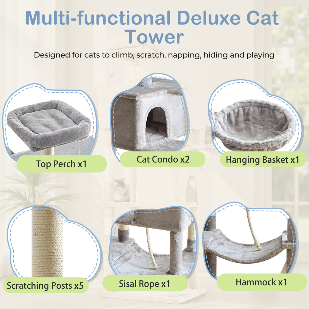 Torre para Gatos de Gran Tamaño, Plataforma Multigato con Hammock y Casa para Gatos Individuales — imagen 15