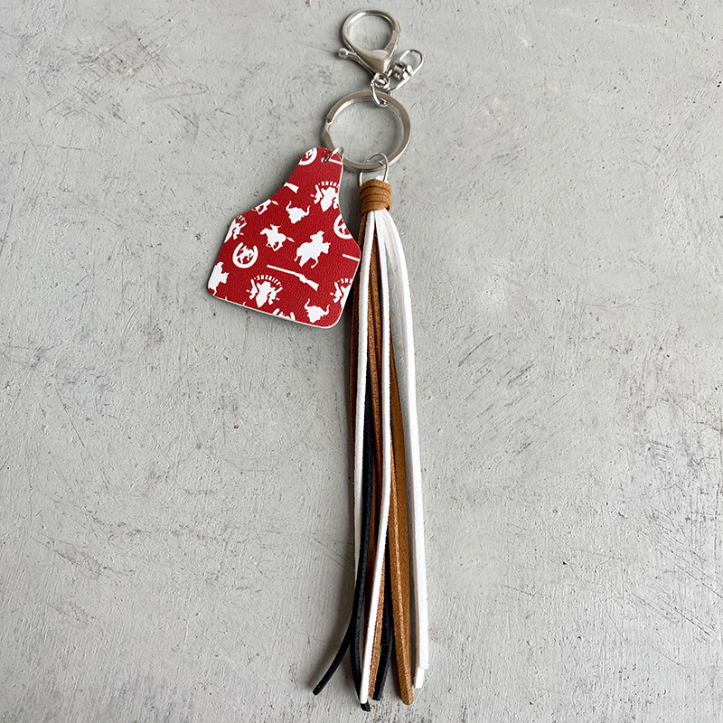 Western Cowboy Loss Prevention Device Aztec Bullhead Bull Brand Leather Keychain Leather Tassel Popular Pendant — image 7