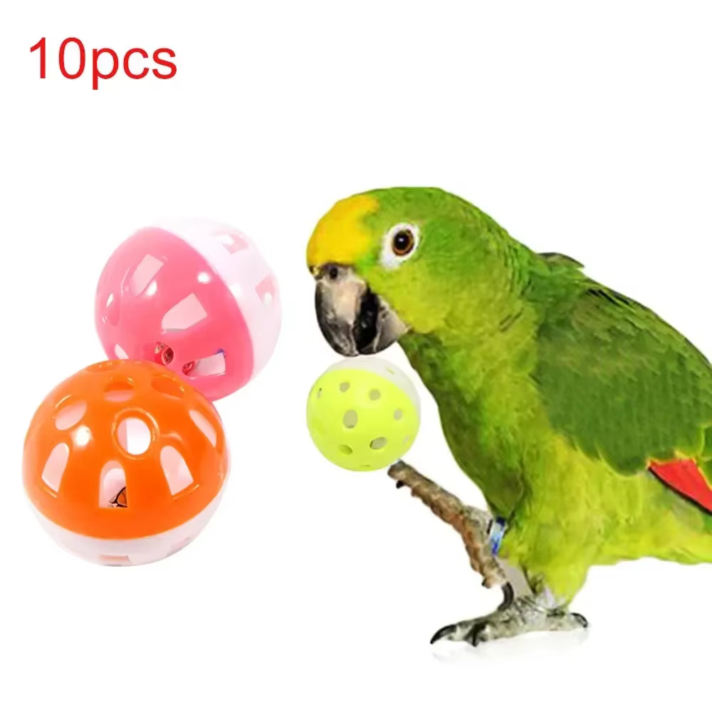 10 piezas de juguete para pájaro colorido hueco campana pelota divertida para loros y canarios — imagen 2