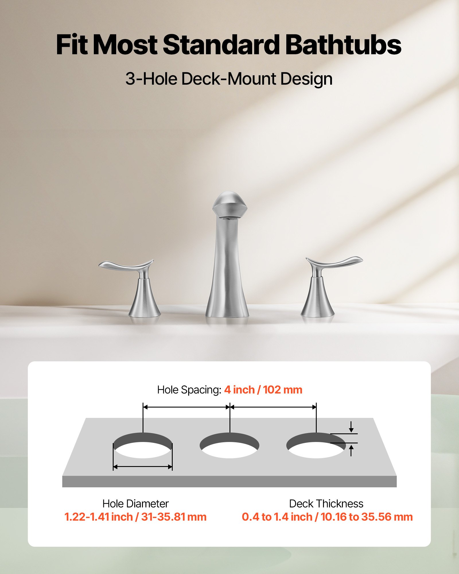 Fauceta de Baño Romano, 3 Hocicos con Cascada para Ducha de Baño, Conjunto de Grifos Gozne con 2 Manijas, Montaje en Mesa para Lavado de Mascotas, Adultos y Niños, Acero Inoxidable Brillante — imagen 5
