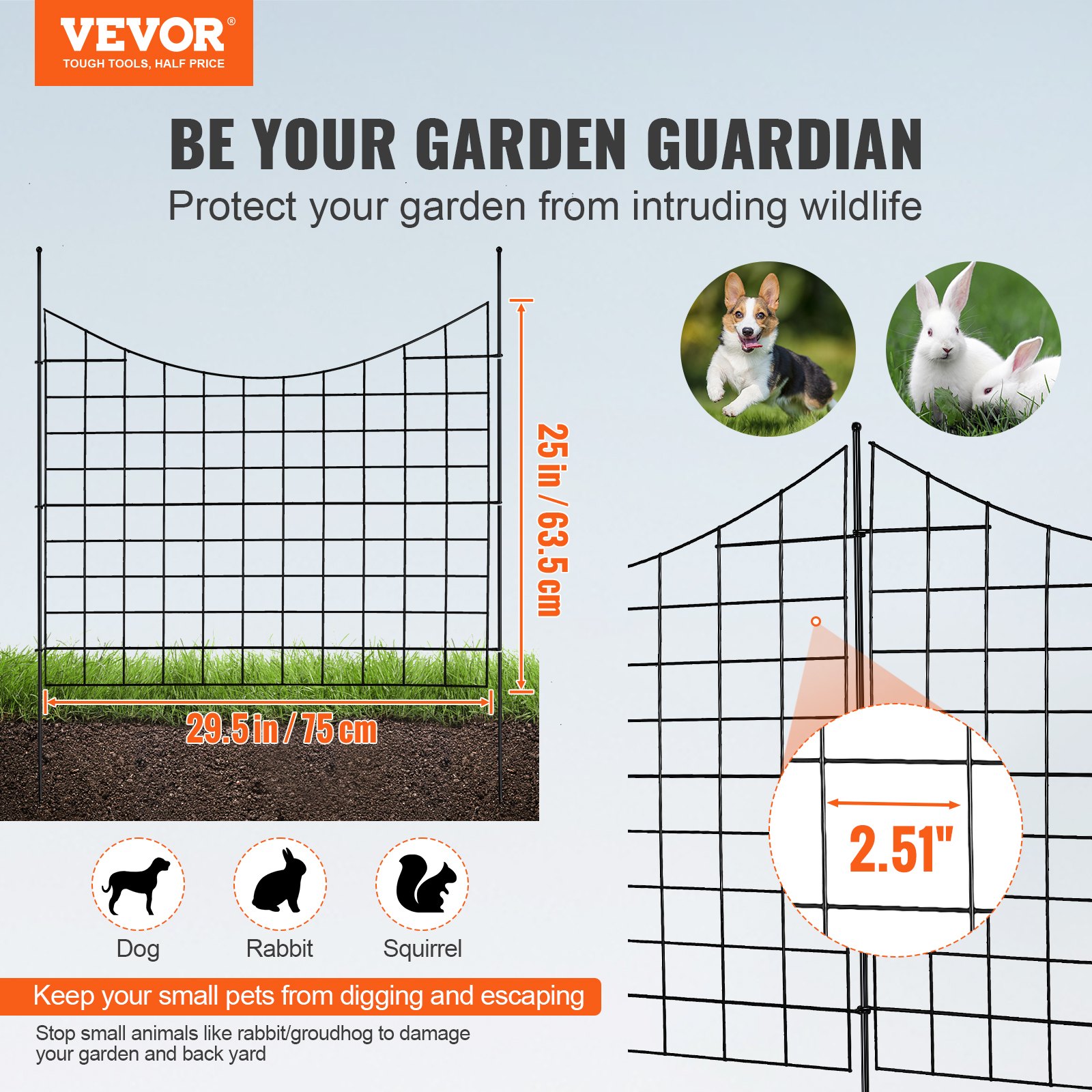 Valla de Jardín, 36.6" x 29.5" Barrera para Animales con Espinas Subterráneas, Decorativa y Resistente al Perro, 2.5 pulgadas de separación entre espigones, 5 unidades — imagen 1