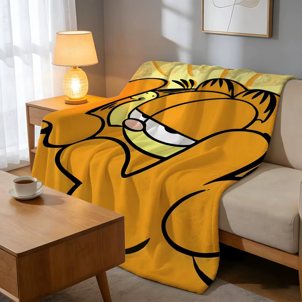 Throw High-Density Short Plush Blanket For Sofa Nap Air-Conditioned Room Soft Skin-Friendly YELLOW CAT G-Garfield — image 2