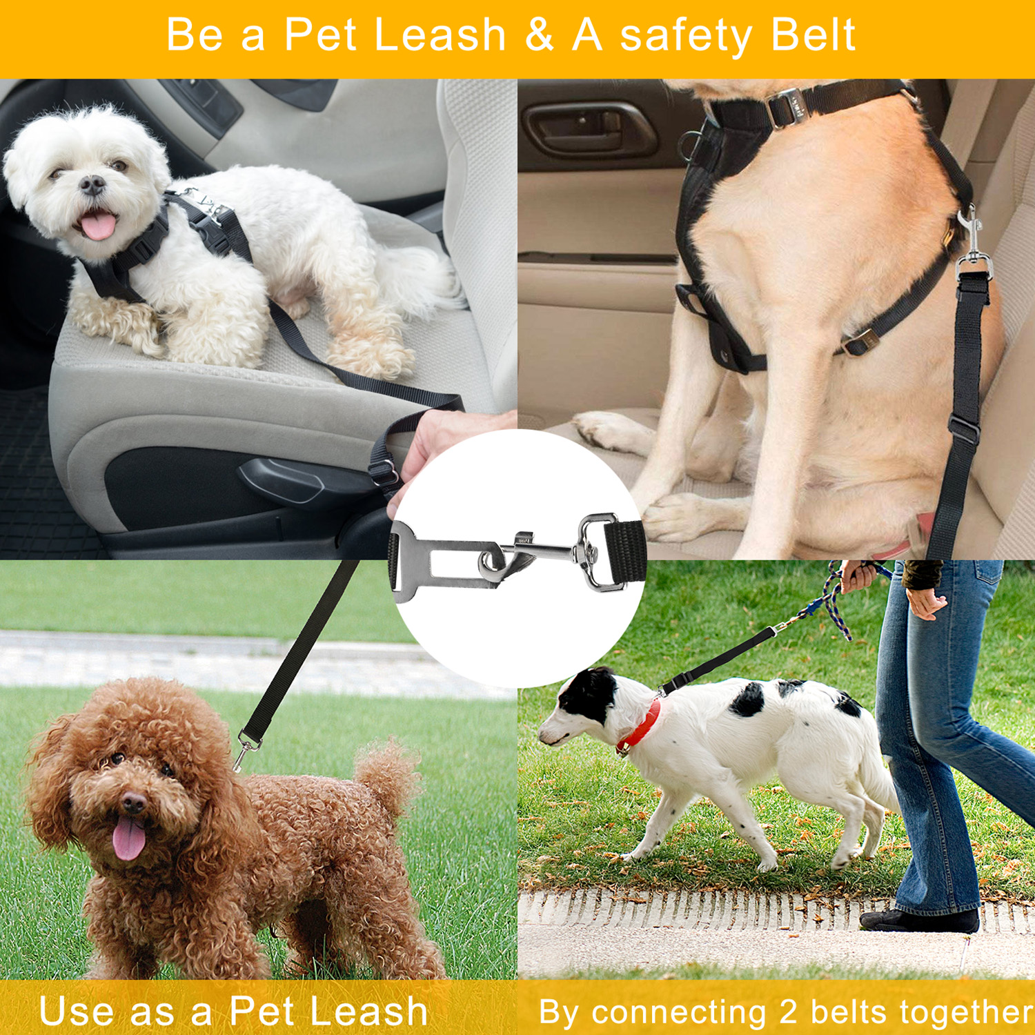 2 cinturones de seguridad para perro, correas ajustables de seguridad tipo arnés para perro y gato, correa de cinturón de seguridad de tela de nylon para vehículo — imagen 5