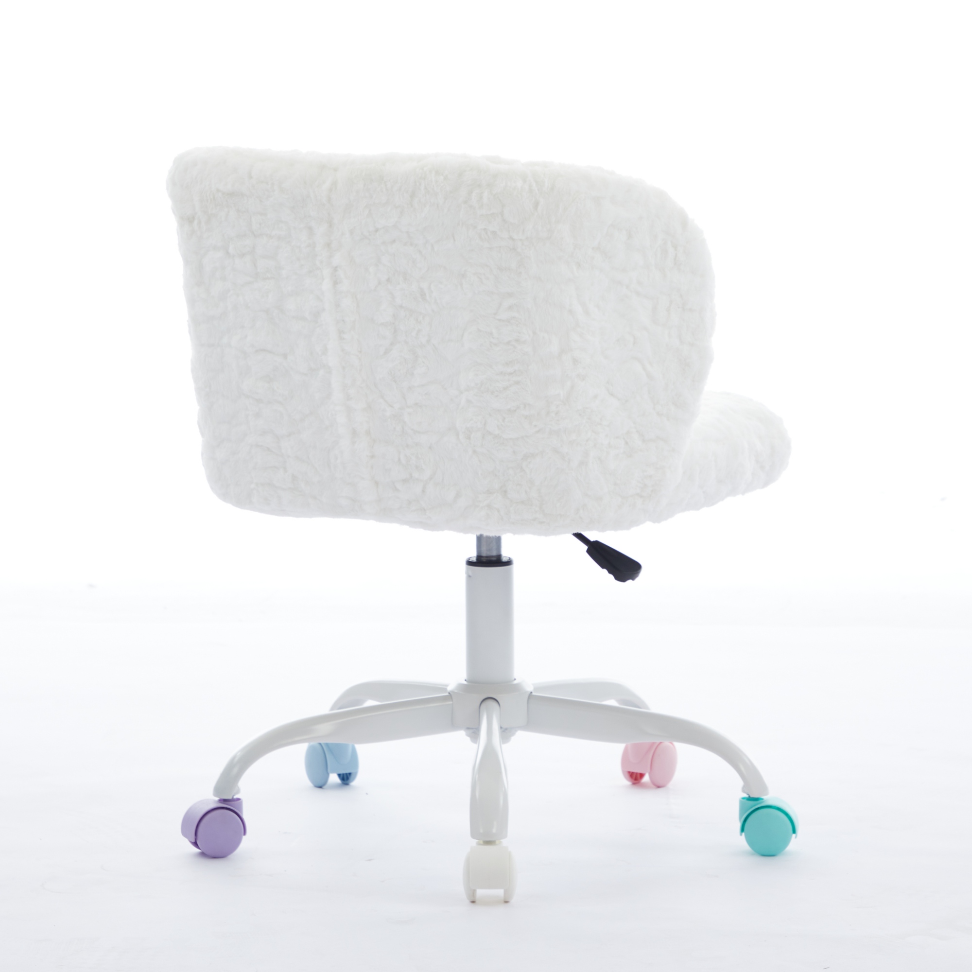 Silla de Oficina A & A Furniture, Silla de Oficina en Casa con Pelo Sintético de Conejo y Base Metálica, Silla de Escritorio Giratoria Ajustable, Silla Tocador Marfil — imagen 6