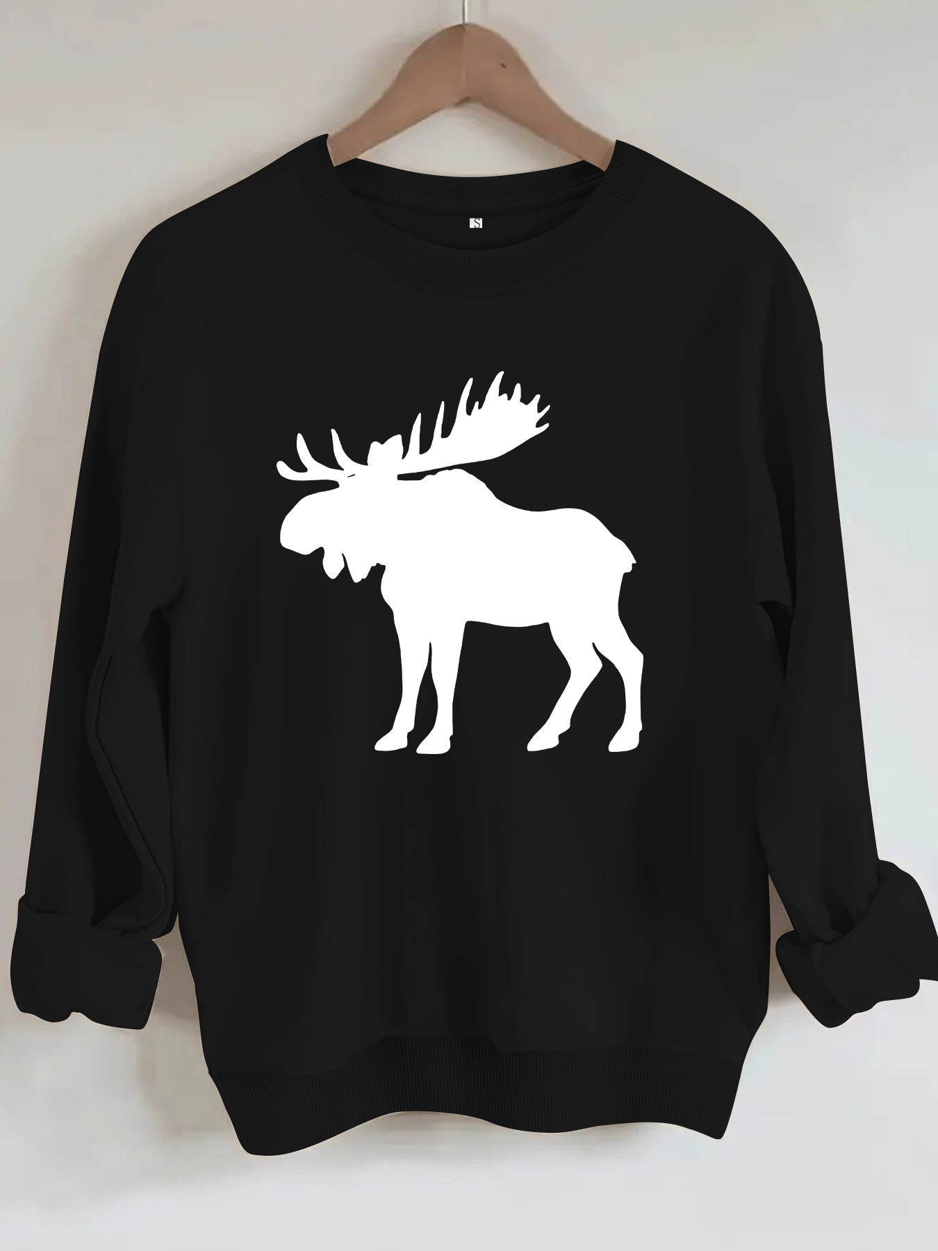 Deer head print round neck fleece hoodie — image 7