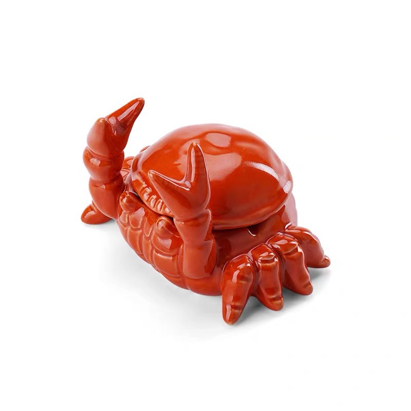 Crab Ceramic Ashtray Small Tea Pet for Office, Home, Living Room with Lid to Prevent Ash from Flying, Chinese Style Cute Decorative Ornament — image 5