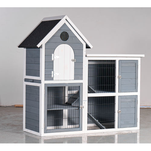 Casa de Pollos Exteriores Grande, Caja de Gallos y Conejera 2 Niveles Impermeable, Casa para Mascotas Madera con bandeja sin fugas, Techo impermeable y bandeja extraíble (50.98" L × 48.23" H, Gris, Azul) — imagen 5