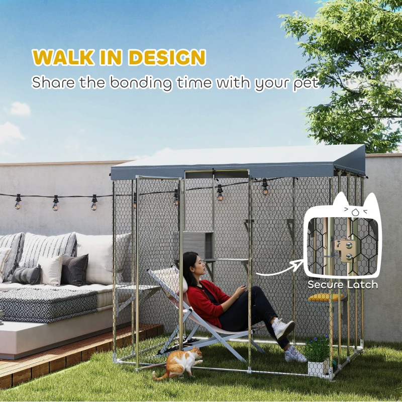 Galvanized Steel Large Catio With Waterproof Canopy, Sleeping Box, Jumping Platforms, For 1-3 Kittens, SilverMultiple Packages Shipped. Please Pay Attention To The Dimensions And Weight In The Details — image 4