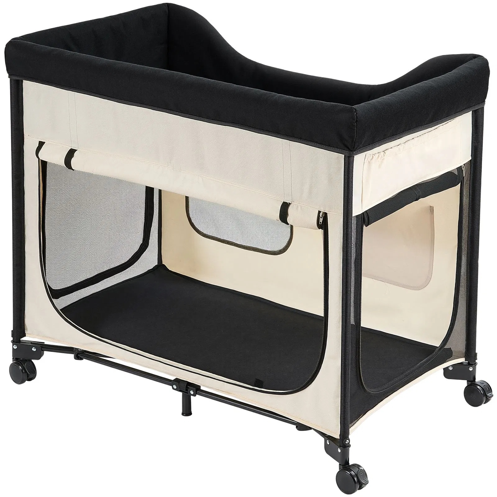 Cama de Descanso Elevada para Perros XL, Cama Portátil con Ruedas para Grandes Perros y Gatos, 600D Tela de Lino Oxford y Alfombrilla de Veludo Holandés con Muelles de Espuma, Almacenamiento Lateral para Accesorios — imagen 1