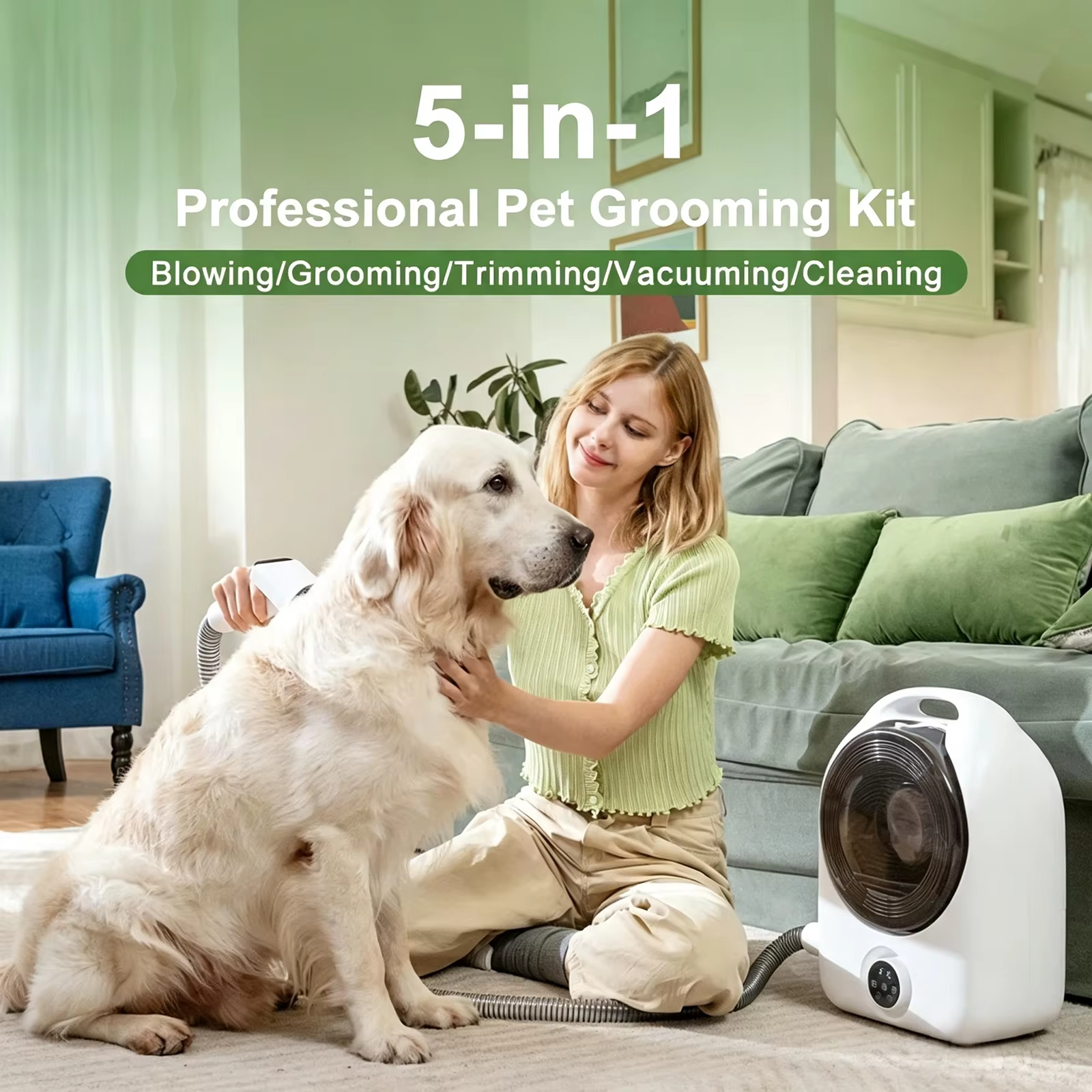5-in-1 Pet Grooming Kit Professional Dog Hair Clipper Vacuum Dryer Low Noise Pet Grooming Trimmer Set with Multi Tools Professional Pet Grooming Vacuum Kit for Dogs Cats Hair Shedding Cleaning — image 1