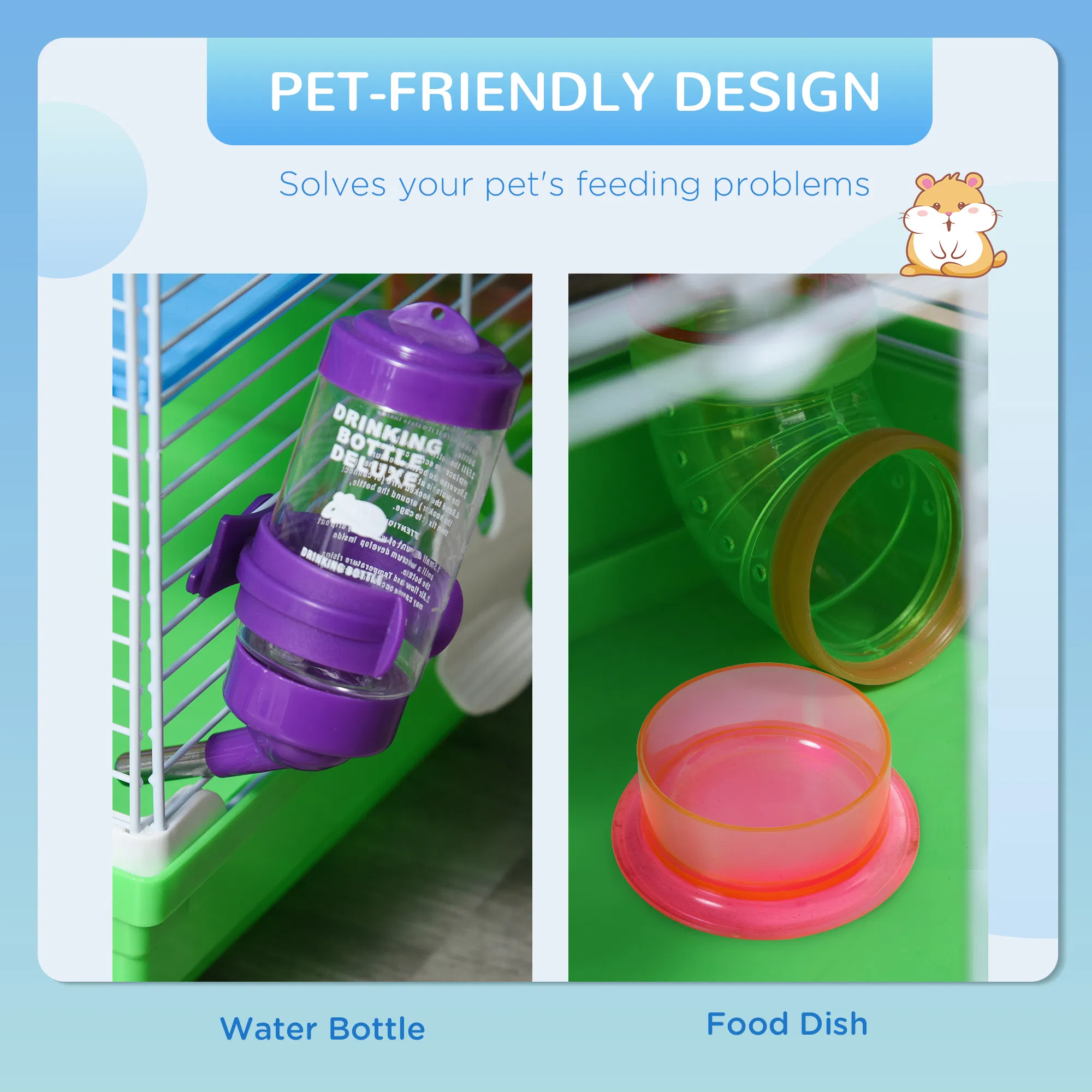 5 Tiers Hamster Cage Portable with Exercise Wheels Play Tube Water Bottle Dishes House Ladder for Gerbils, Green — image 6