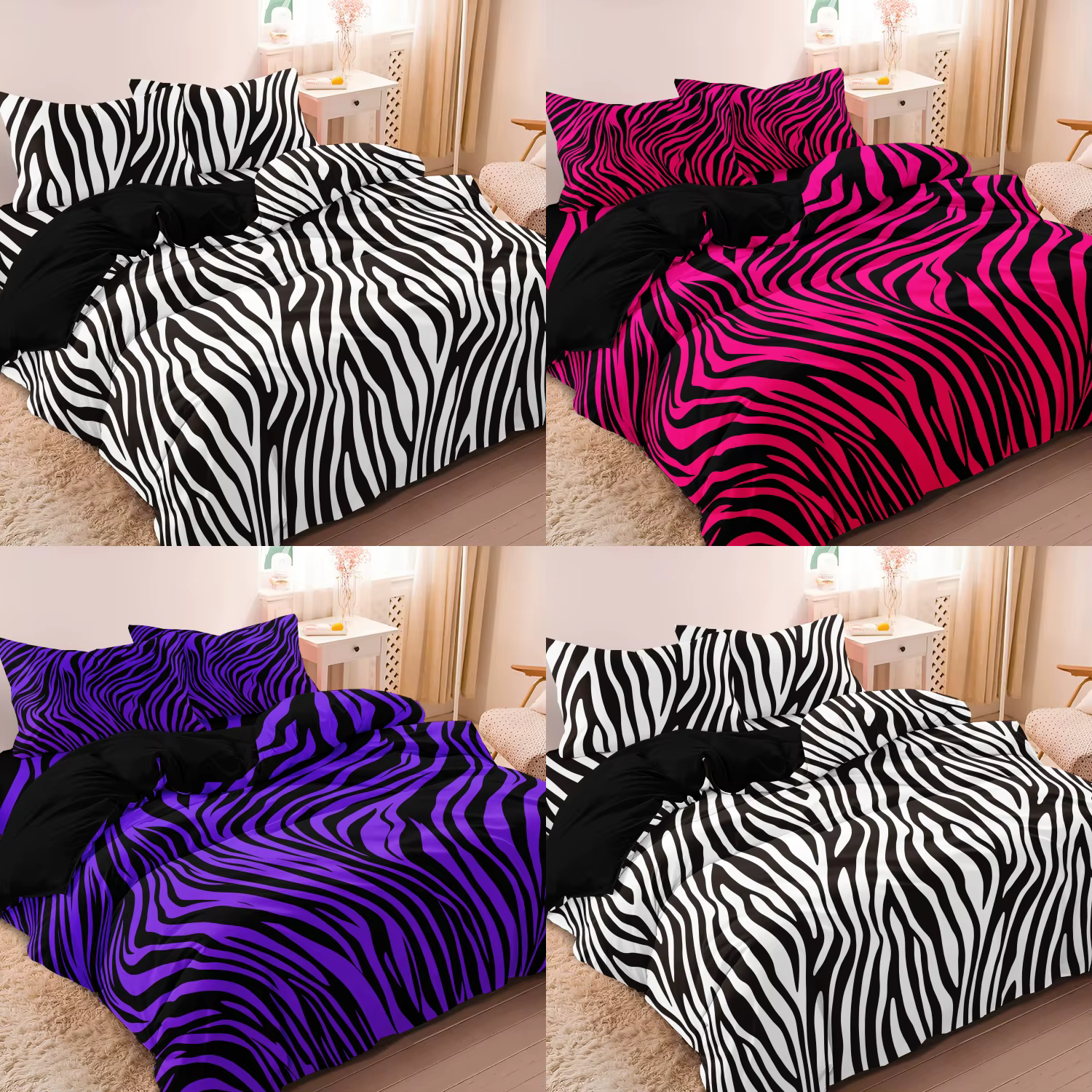 3pcs Bedding Set Rose Red Zebra Print Leopard Print Digital Print Duvet Cover Set, Digital Print, Using A Family Hotel Dormitor