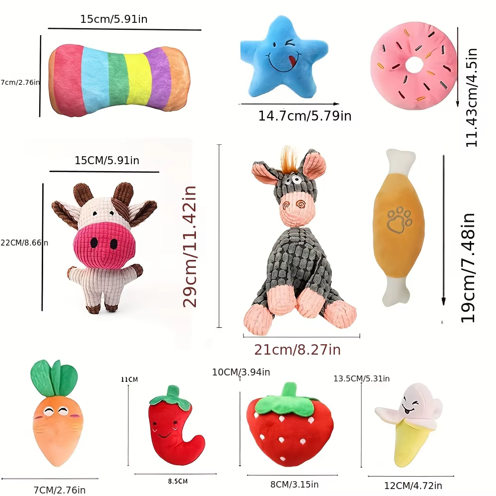 Plush Pet Toy Set, Large Gift Pack of Squeaky Toys for Small Dogs—squeaks, helps clean teeth, keeps your dog entertained — image 2