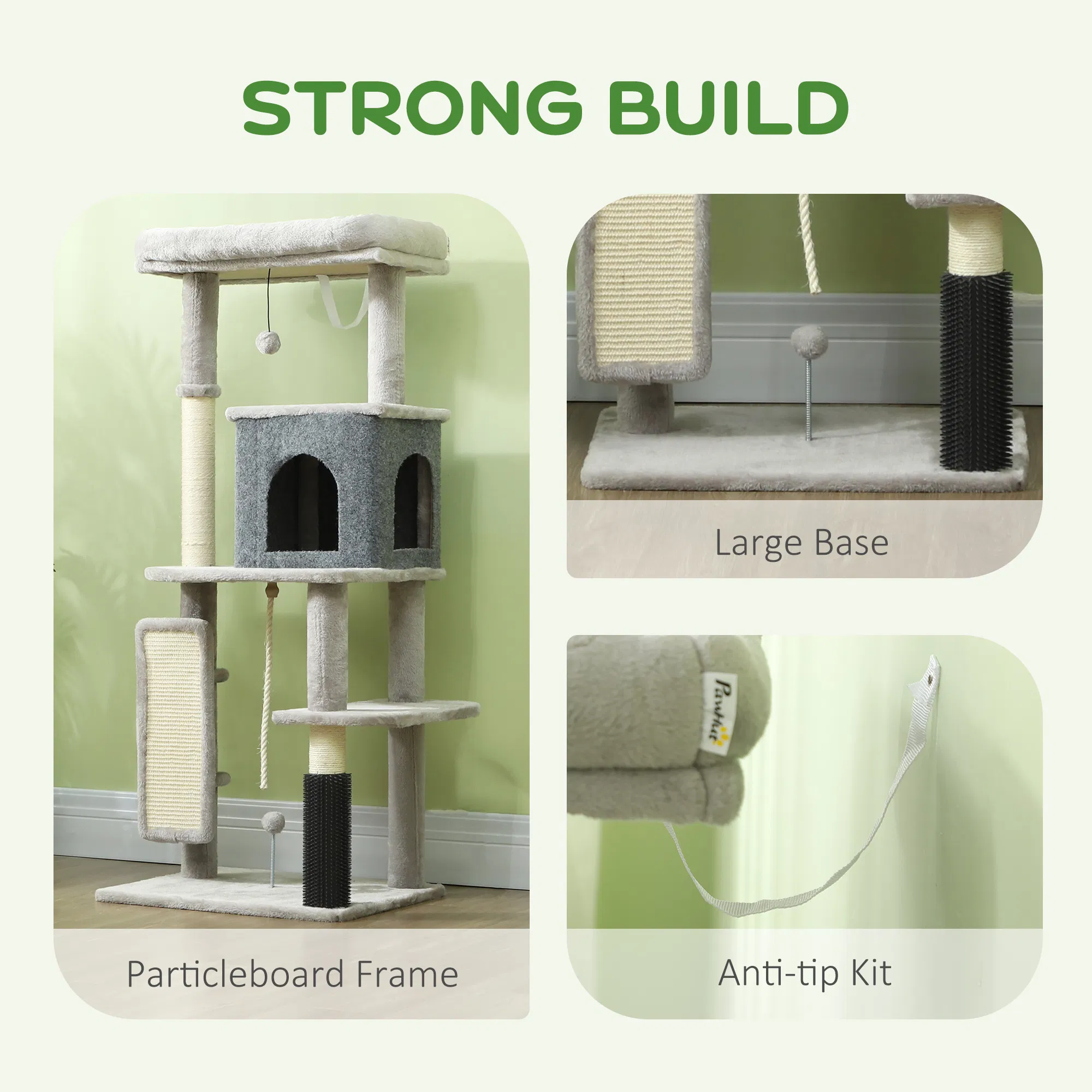 Cat Tree with Scratching Posts, Cat Bed, Condo, Grooming Brush, Jumping Platforms, Toy Balls, Anti-tip Kit — image 2