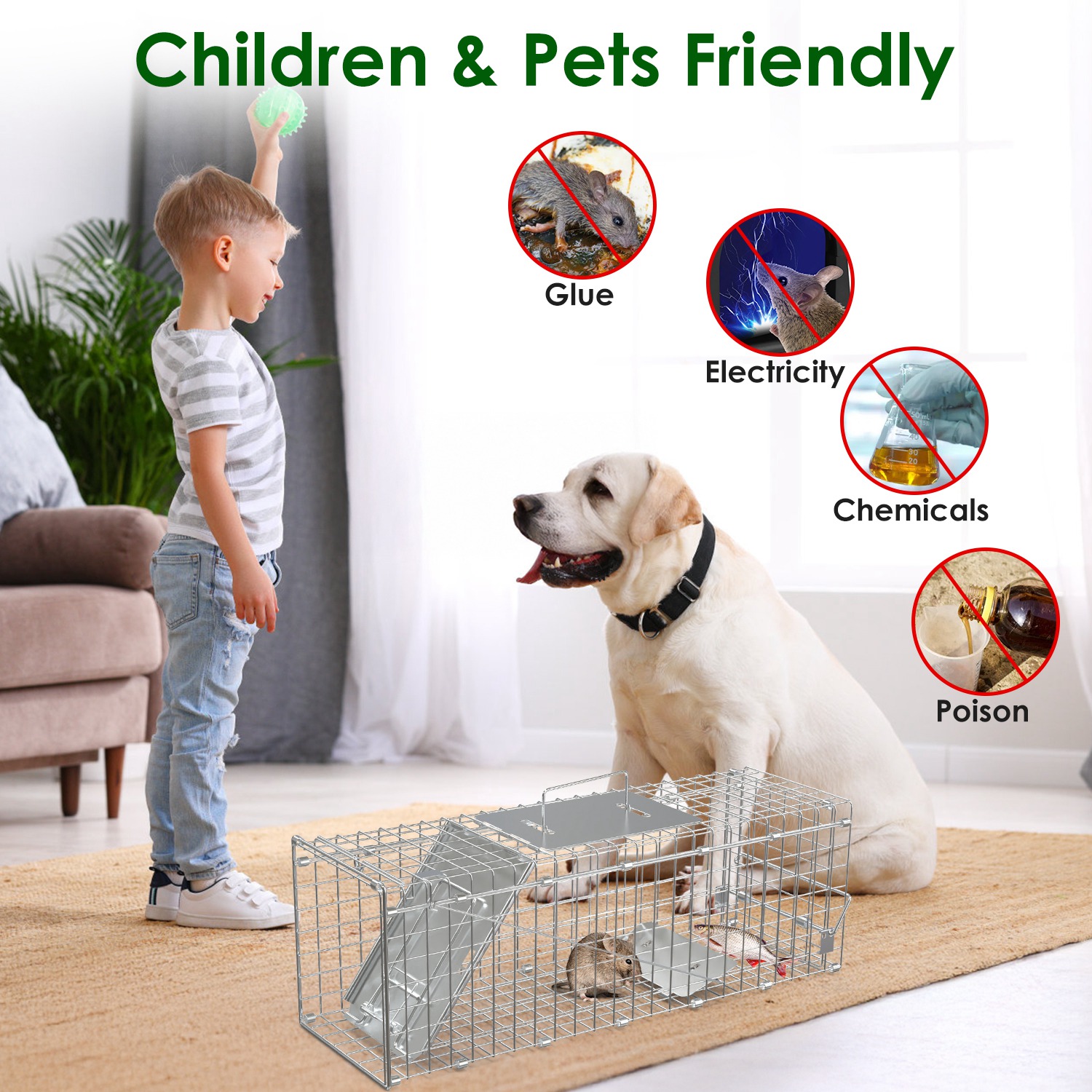 2Pzs Jaulas Trampa Plegables Humanitarias para Animales Vivos 24X7.48X8.27IN, Fácil Captura y Liberación, Trampa Plegable para Gatos de Acero Galvanizado, para Gatos Pequeños, Ardillas, Conejos, Erizos, Ardillas Listadas — imagen 5