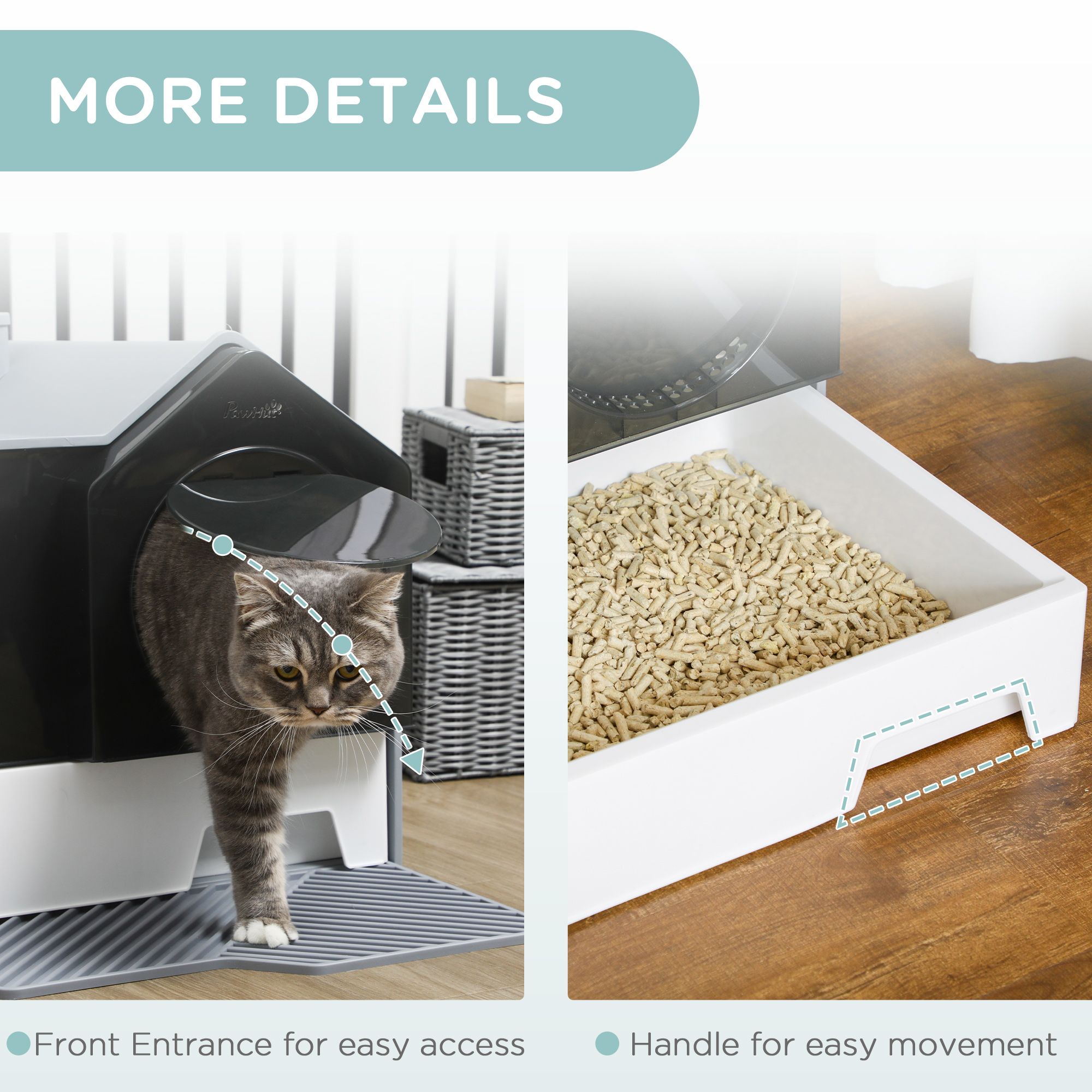 Hooded Cat Litter Box w/ Litter Mat, Litter Particle Catching, Gray — image 8